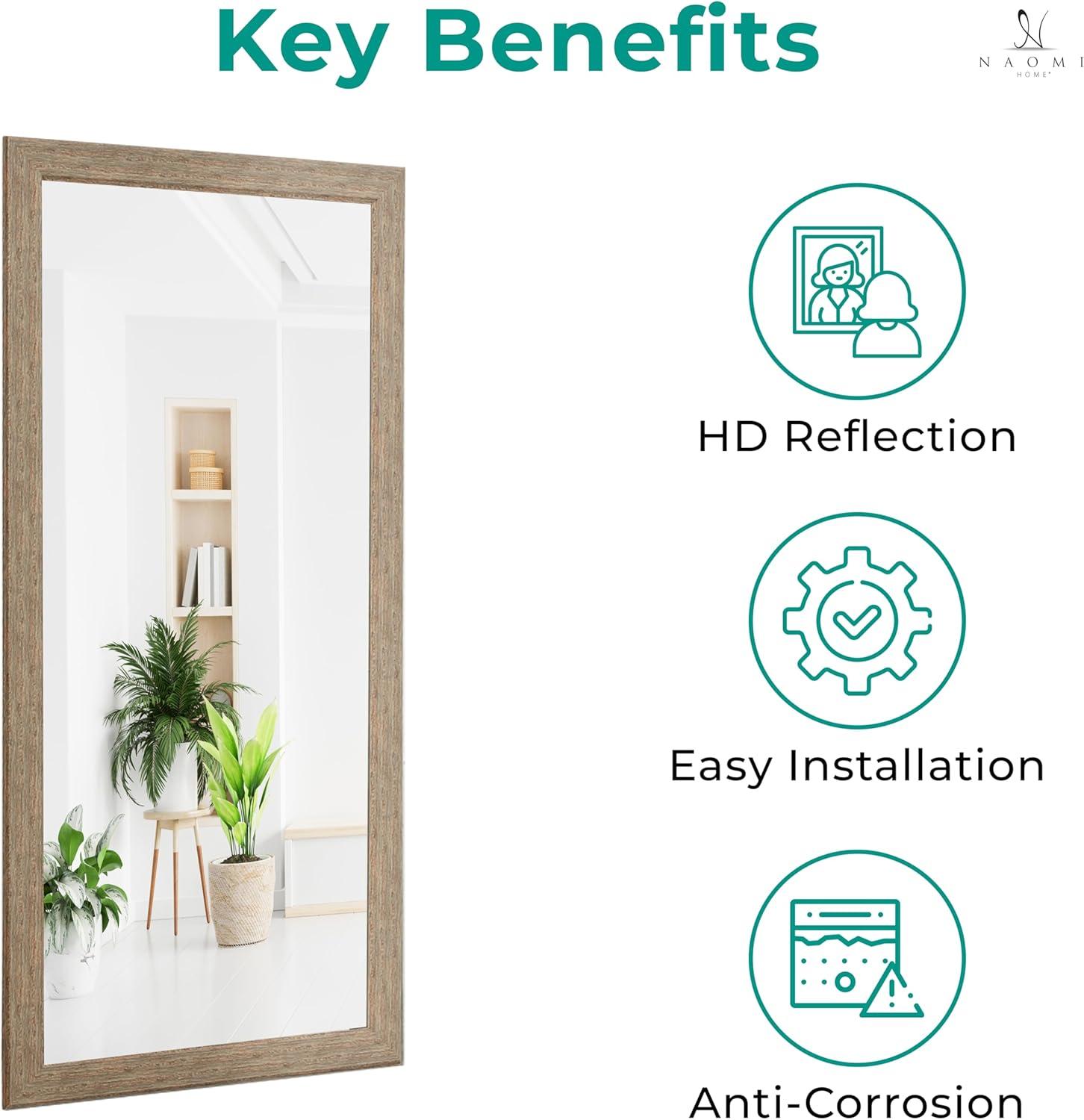 Highland Dunes Lindberg Rectangle Full Length Mirror, Faux Wood Farmhouse Mirror, Floor Mirror