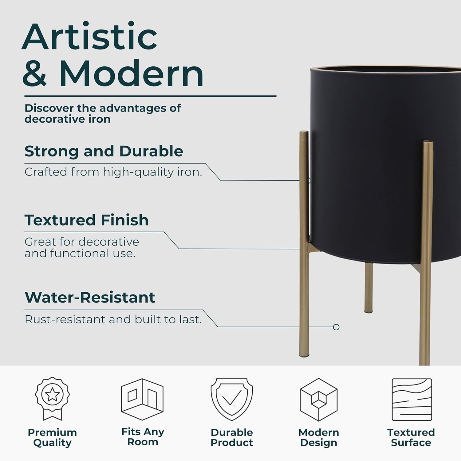 Sagebrook Home Set Of 2 Honeycomb Planter On Metal Stand, Black/Gold, Round, Iron, Contemporary, 23"H, Hexagon