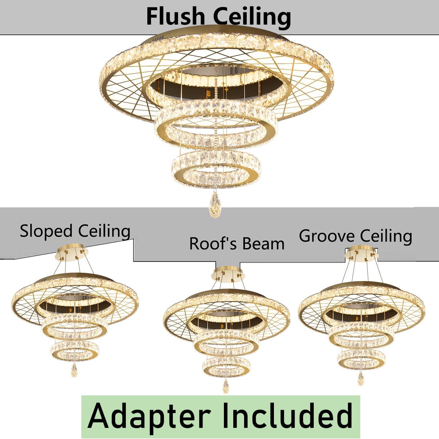 Crystal Large Glam Chandelier Flush Mount 40” Dimmable