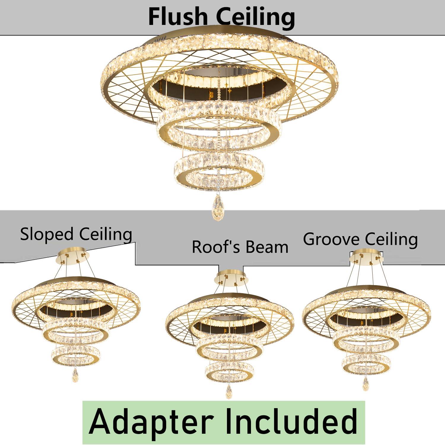 Crystal Large Glam Chandelier Flush Mount 40” Dimmable