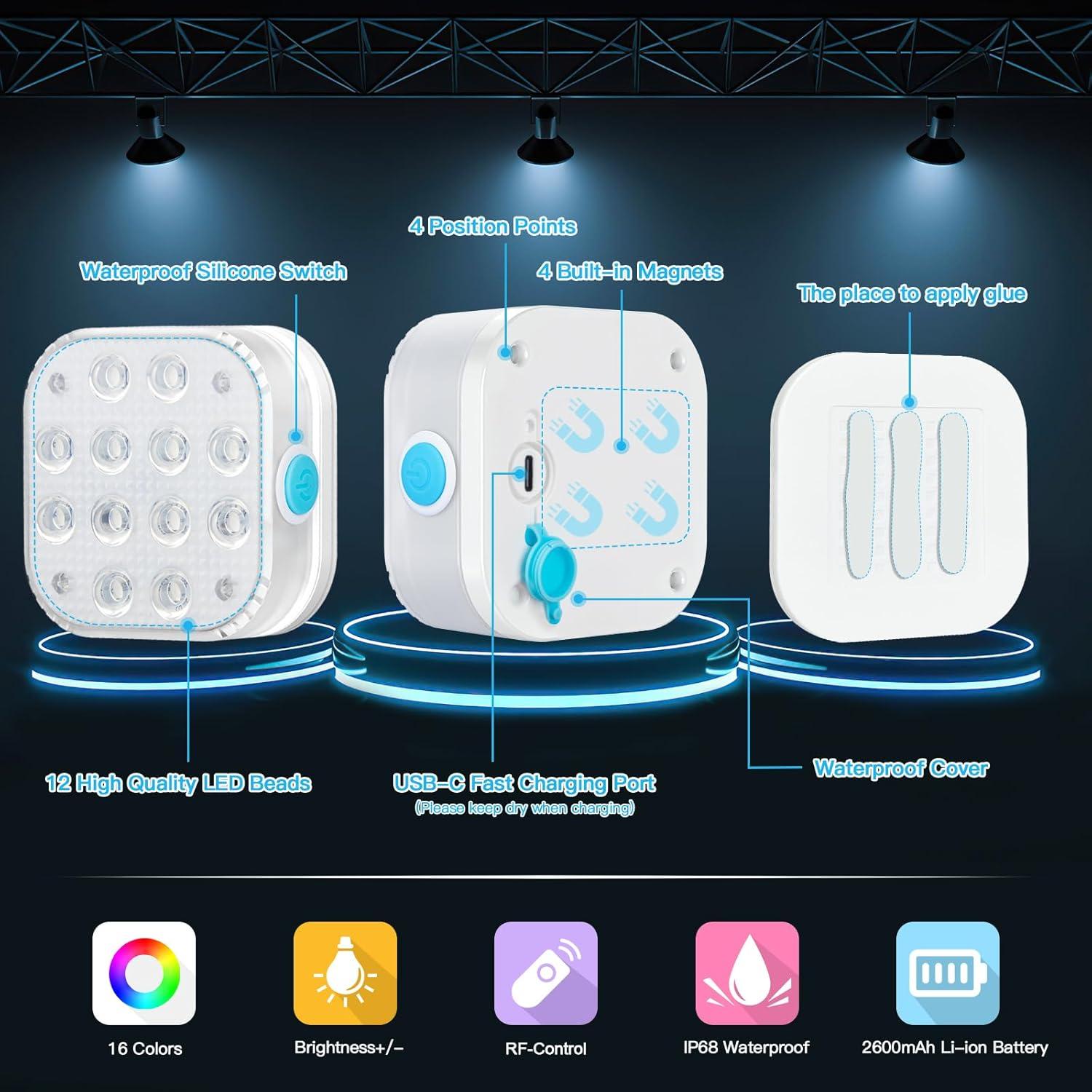 Pool Lights for Above Ground Pools Waterproof with Remote, Underwater Rechargeable 2600mAh Battery Magnetic 16 Color Changing Floating Submersible Pool Light for Inground Pool LED Lights Party Decor