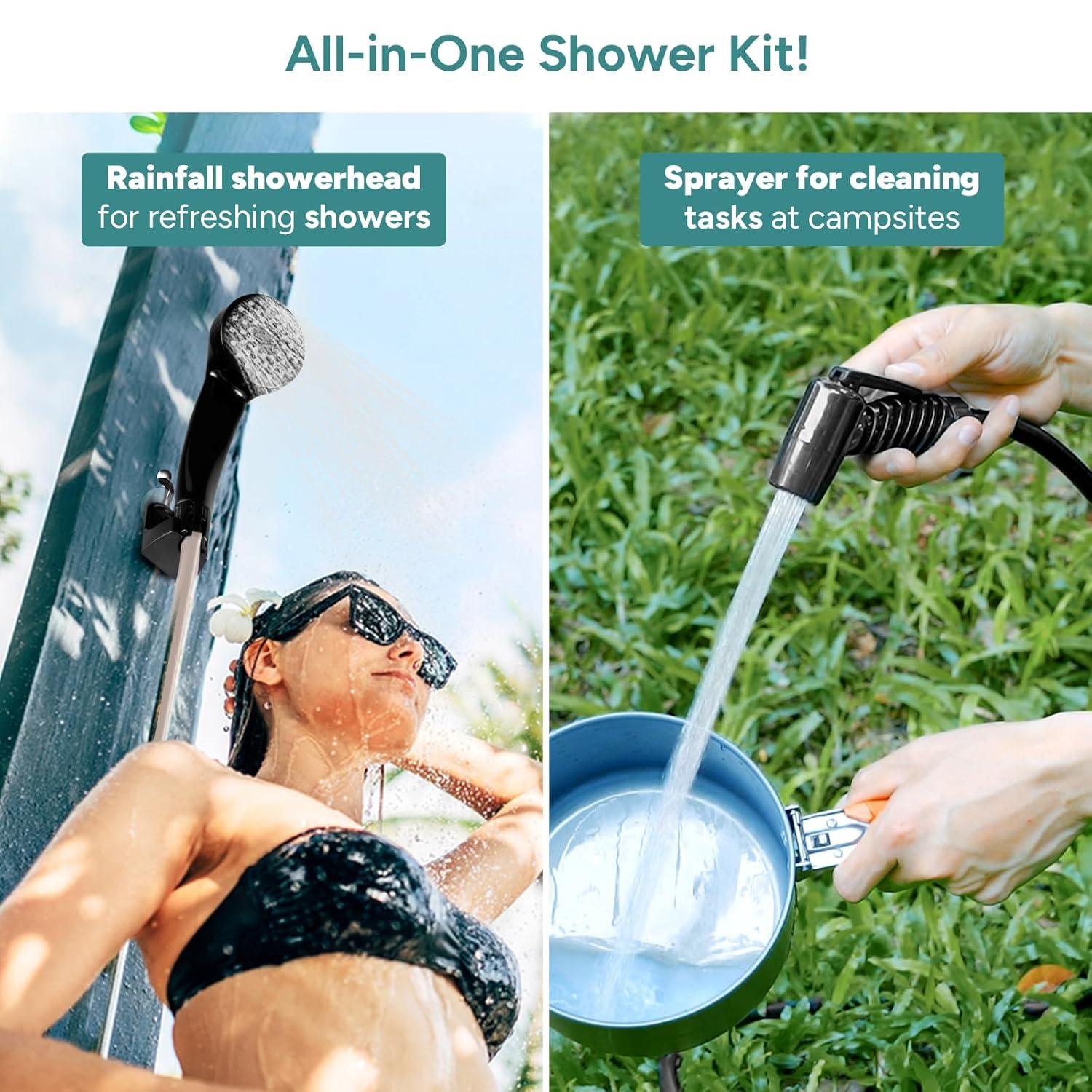 DR.PREPARE 4.5 Gallons Portable Camping Shower - 17L Shower with Pump, USB Rechargeable Battery