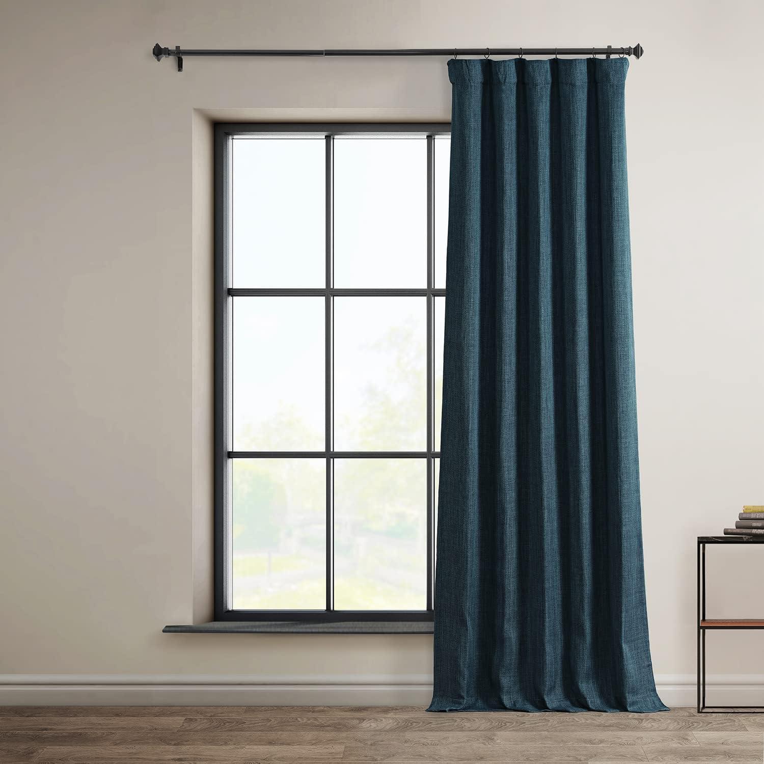 Story Blue Faux Linen Room Darkening Curtains 84 Inches