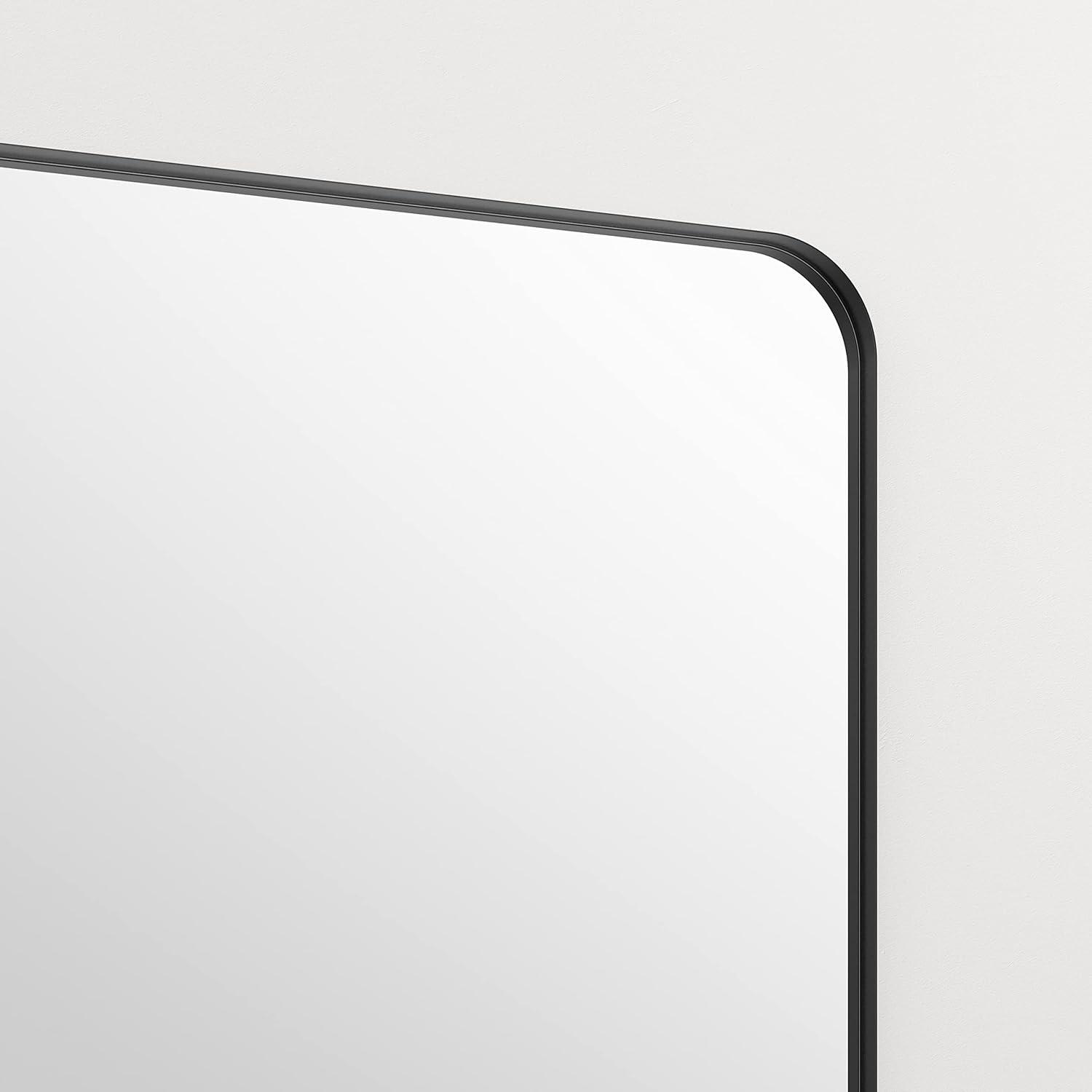 Drevy 30” x 40” Black Metal Framed Mirror | Rounded Rectangle Bathroom Wall Mirror