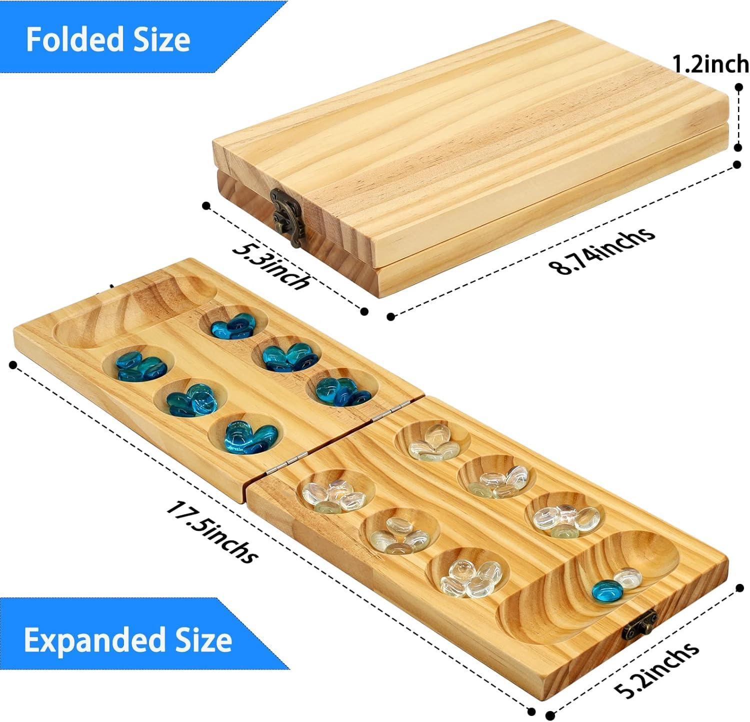 Compact Birch Wood Folding Mancala Game Set