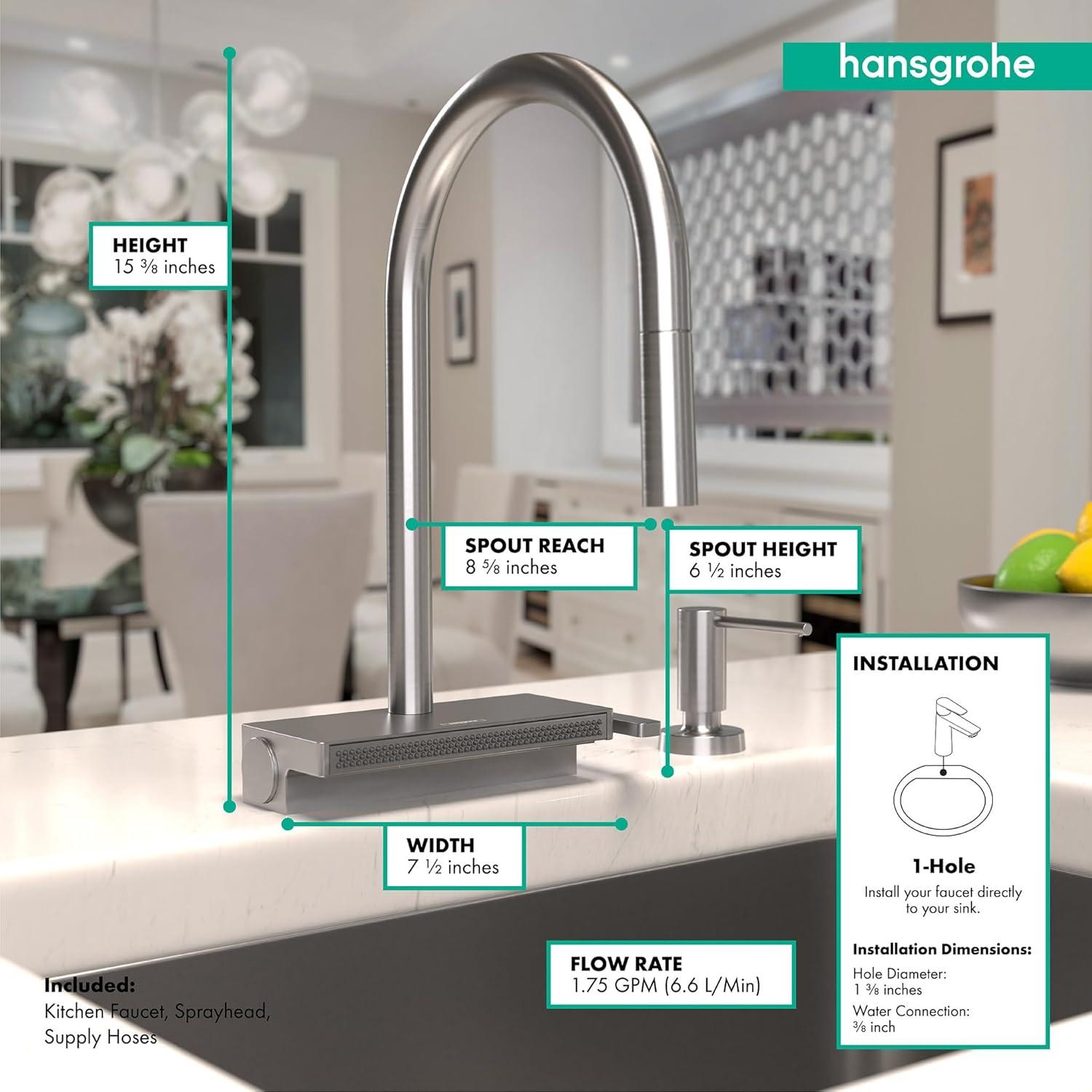 Aquno Select 3-Spray Kitchen Faucet with Pull-Down Spout, 1.75
