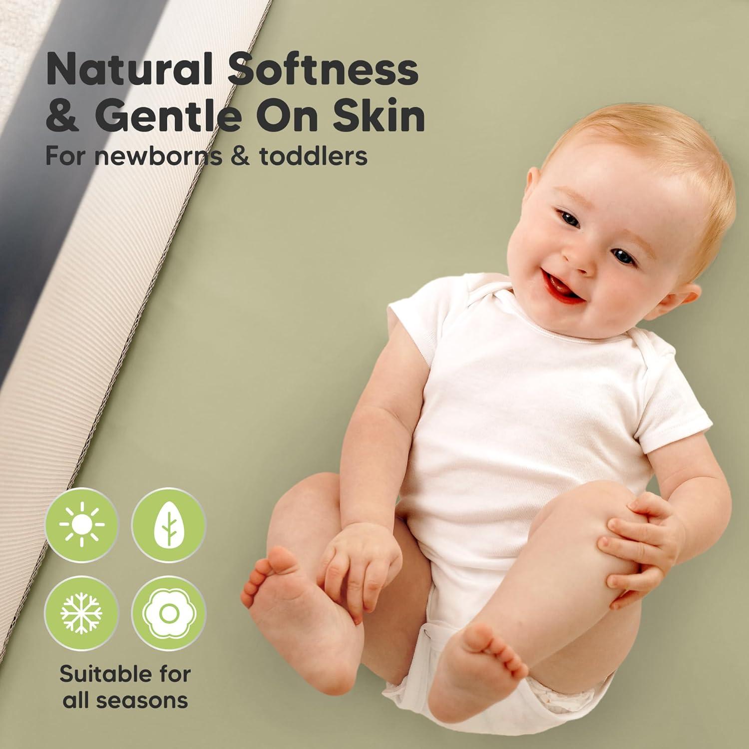 KeaBabies 2pk Soothe Waterproof Fitted Mini Crib Sheets for Girl, Boy, 100% Organic Soft Cotton Pack and Play Sheets (Oregano)