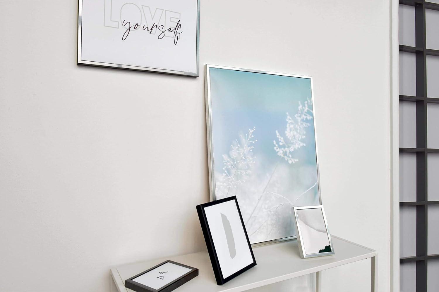 DEHA Design 11x14 Picture Frame Boston Frosted Silver Aluminum Metal Frame with Shatter Resistant Acrylic Glass Horizontal and Vertical format.