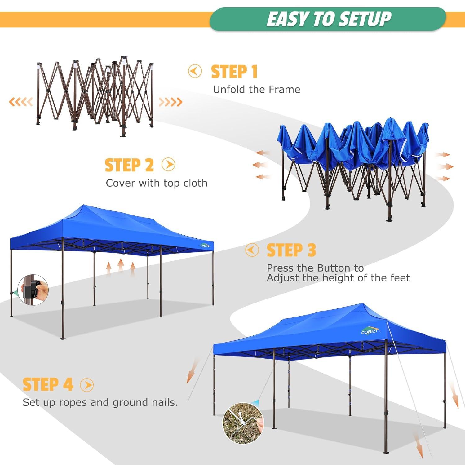 Cobizi 10x20 Canopy Tent, Heavy Duty Pop up Canopy with Sidewalls, Waterproof Easy Setup Canopy with Mosquito Netting, Outdoor Instant Screen Tents for Parties, Wedding, Backyard with Carry Bag