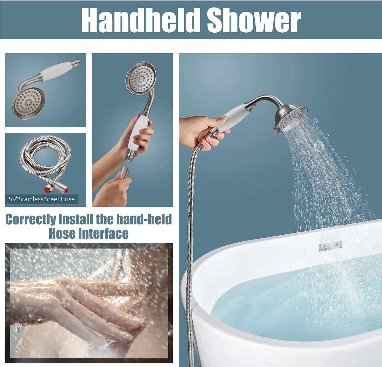 Brushed Nickel Freestanding Tub Faucet with Handheld Shower