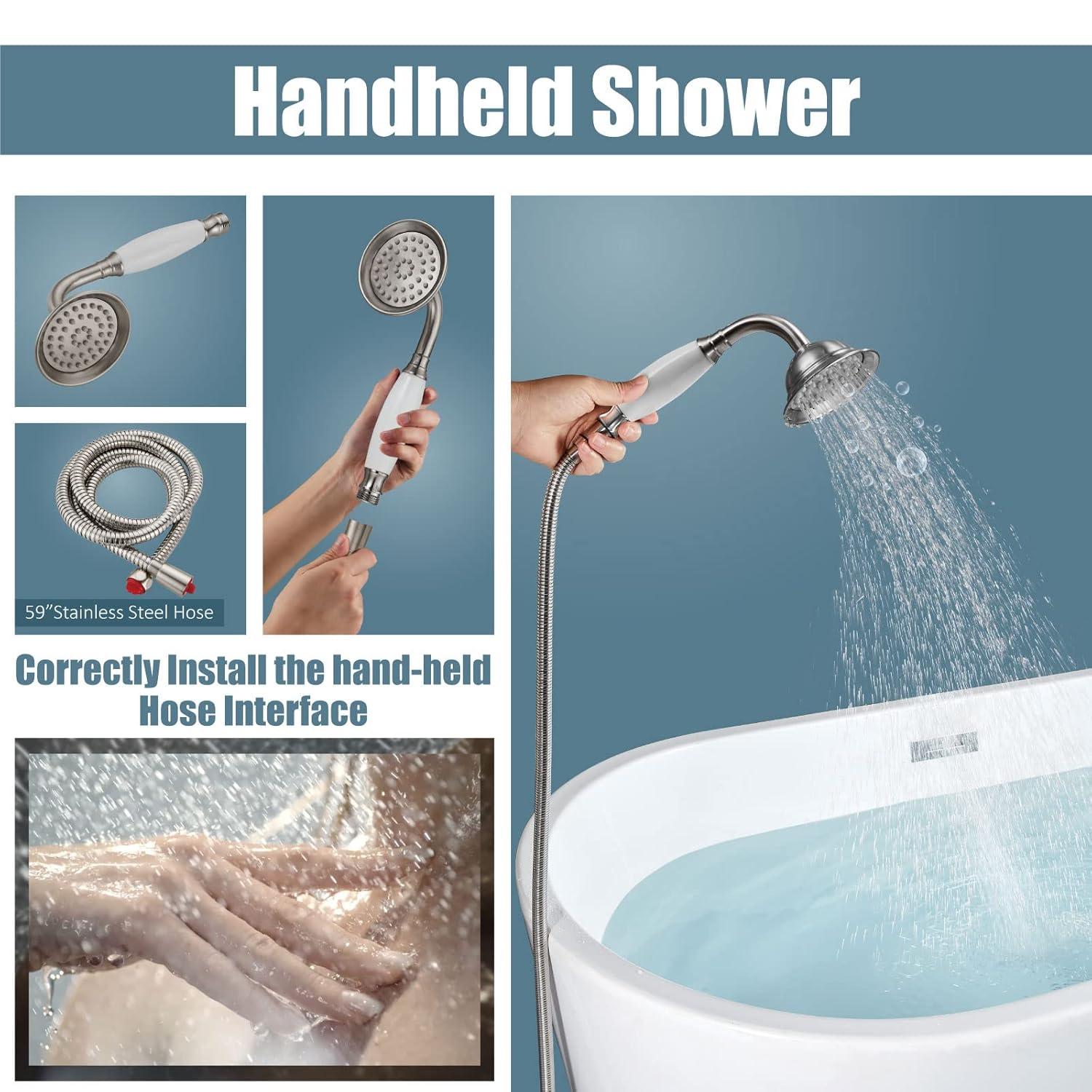 Aolemi Floor Mount Bathtub Faucet Freestanding Tub Filler Standing High Flow Shower Faucets with Ceramic Handheld Brushed Nickel