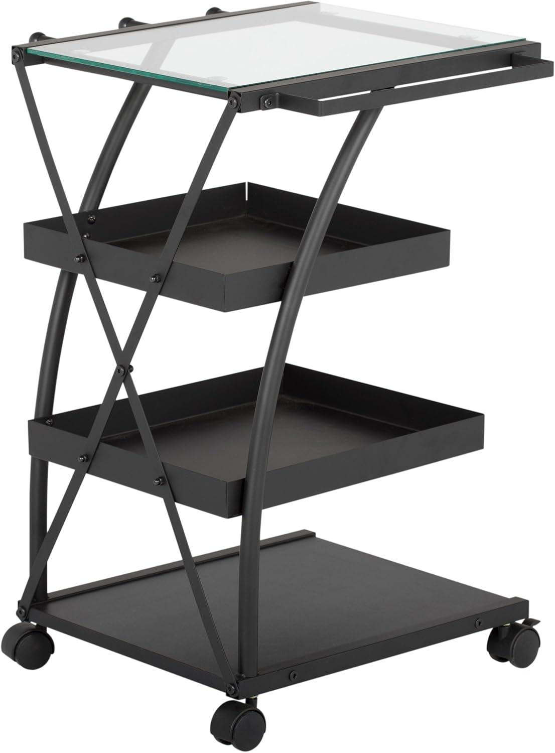 Triflex Charcoal Black & Clear Glass 4-Tier Mobile Organizer Cart