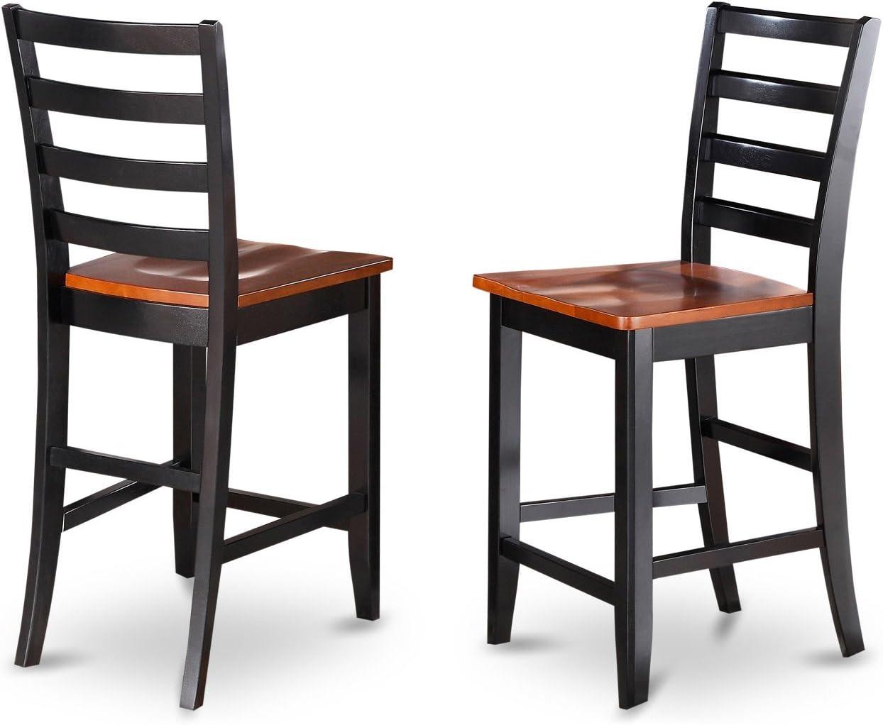 7 Pc Pub Table Set - Square Counter Height Table & 6 Dining Chairs , Black & Cherry Finish , Sleek Design with Butterfly Leaf , Ladder Back Chairs