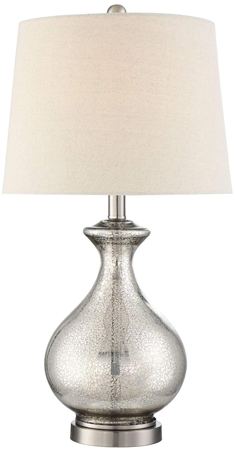 360 Lighting Albert Modern Table Lamp 24 3/4" High Mercury Glass Gourd Oatmeal Drum Shade for Bedroom Living Room Bedside Nightstand Office Kids House
