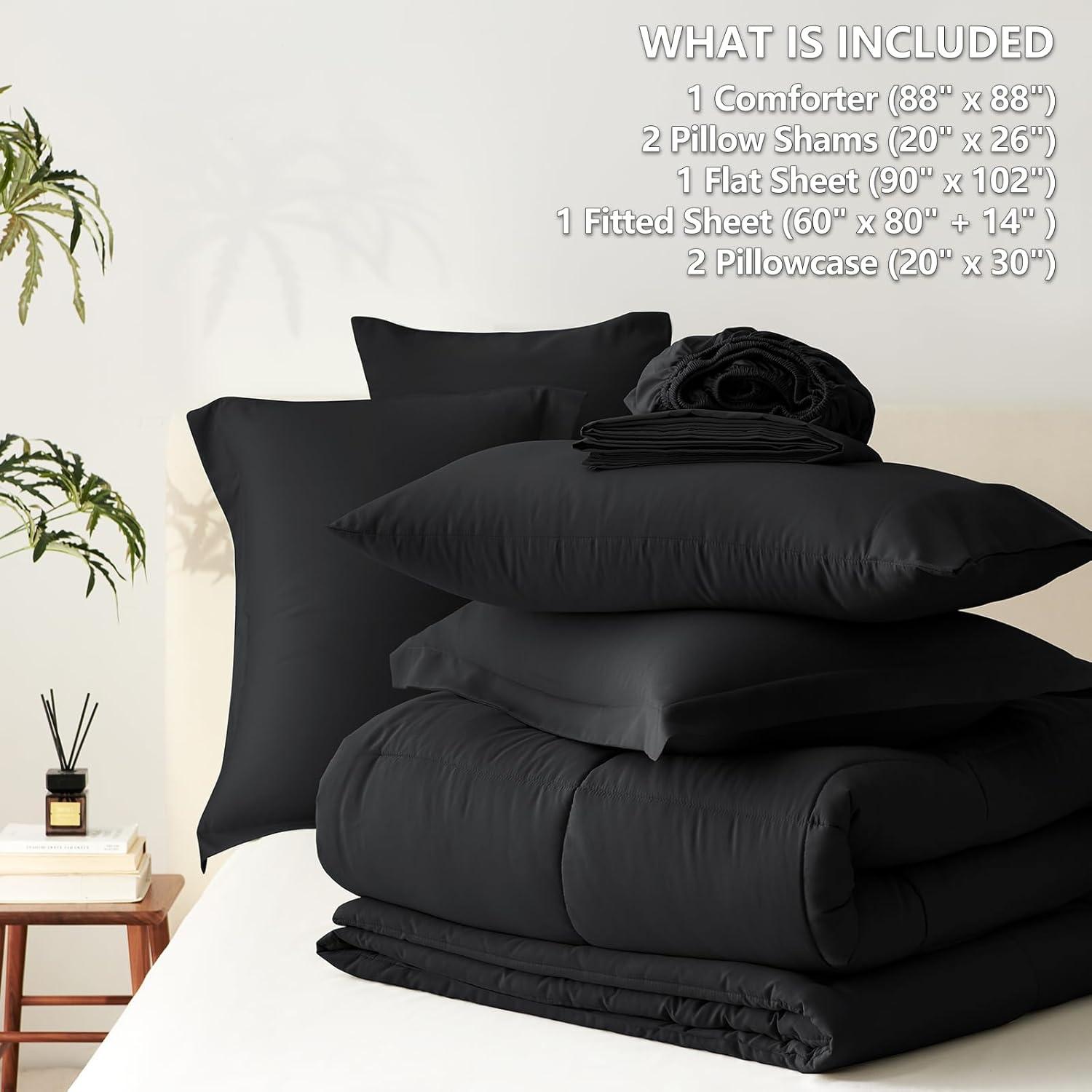 Black Microfiber Queen Down Alternative Bed in a Bag Set