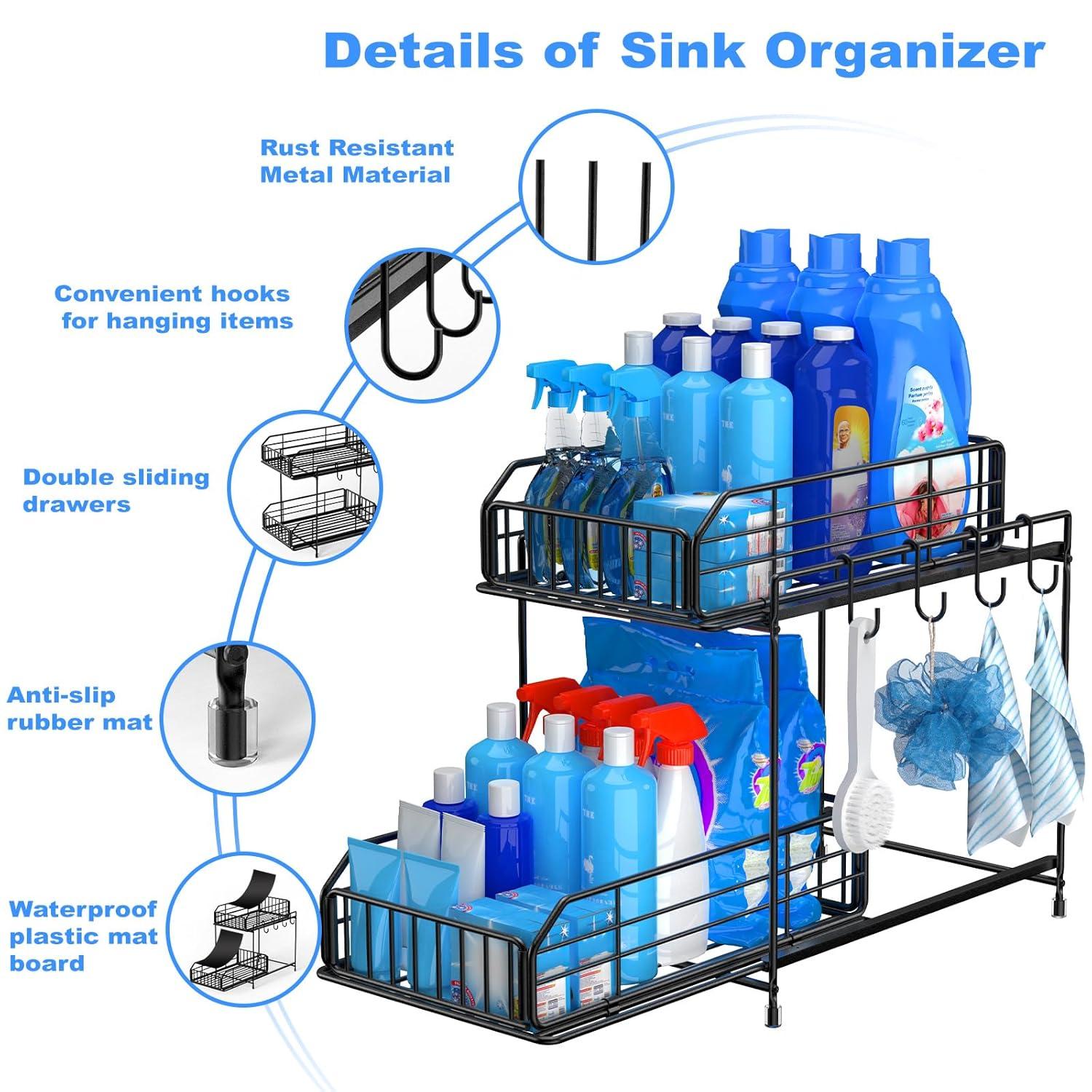 Rebrilliant Under Sink Organizer, 2 Tier Under Sink Organizers And Storage, Metal Slide Out Pull Out Cabinet Organizer ,2 Pack Sliding Drawer Organizer For Kitchen Bathroom Pantry