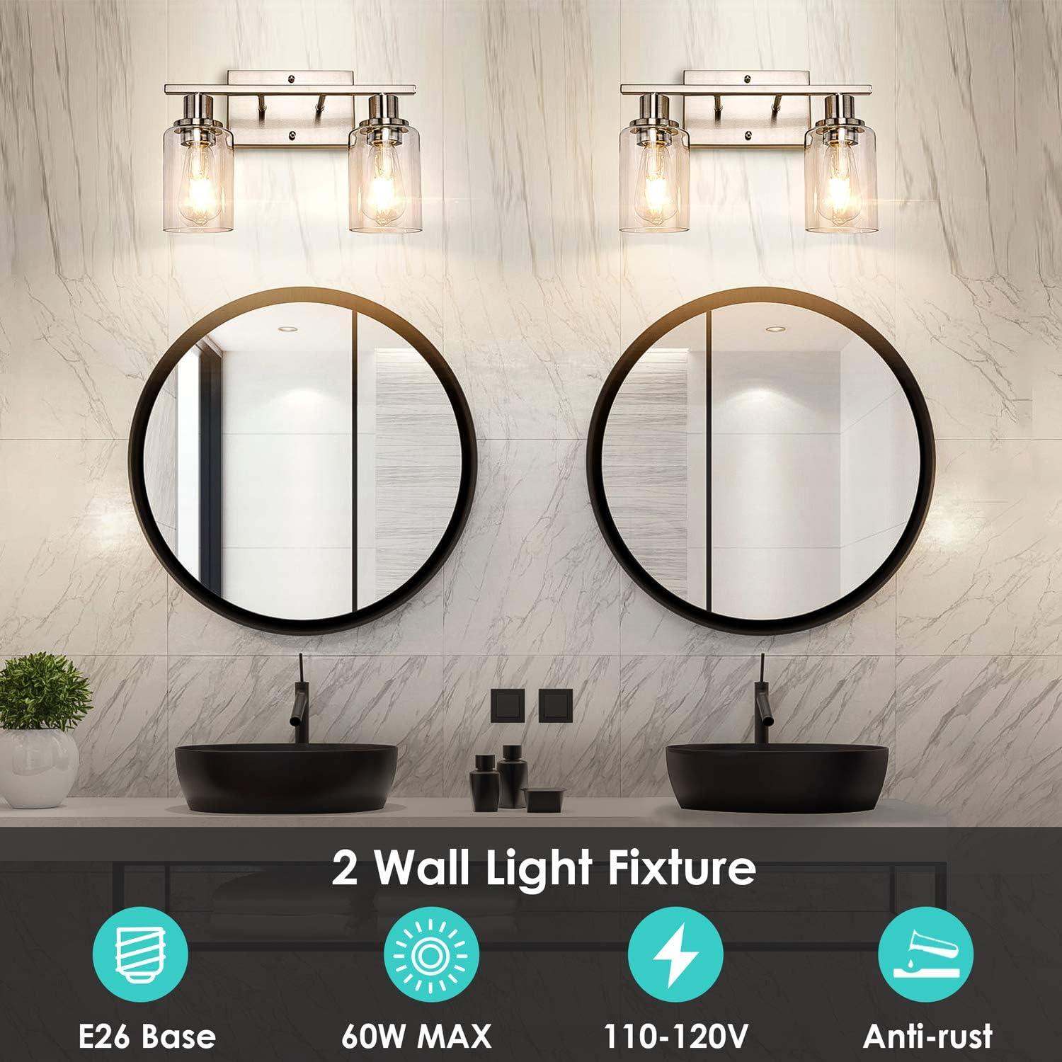 Brushed Nickel 2-Light Vanity Sconce with Clear Glass Shades