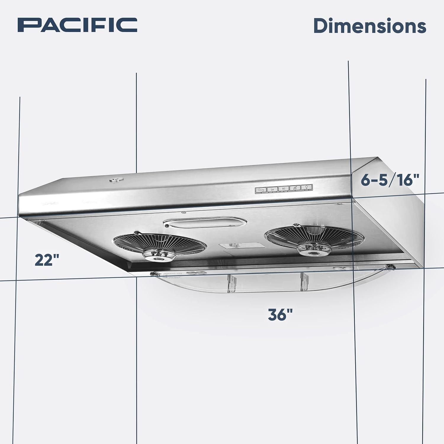 Pacific 36" Stainless Steel Under Cabinet Range Hood with Auto Clean