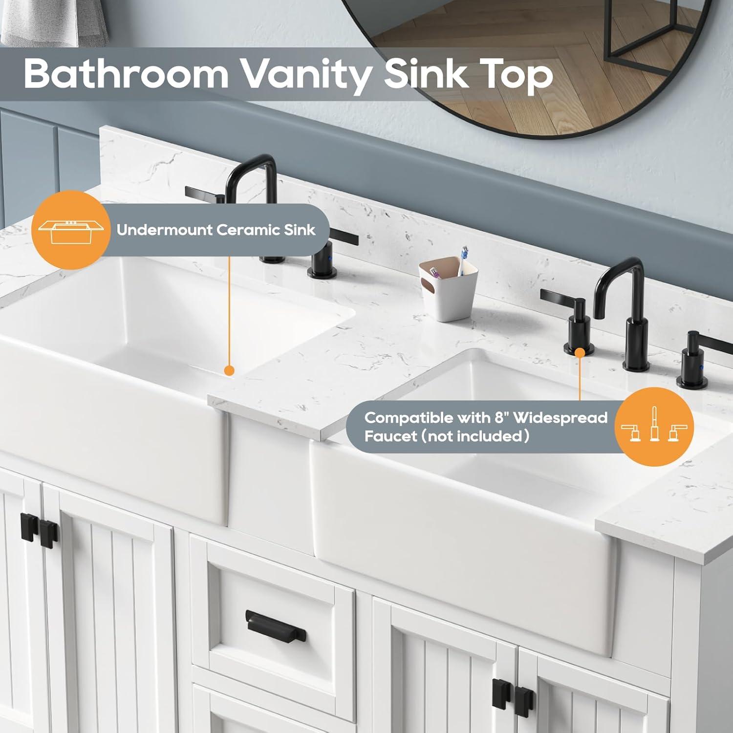 Richfield 60-inch White Painted Freestanding Double Sink Bathroom Vanity