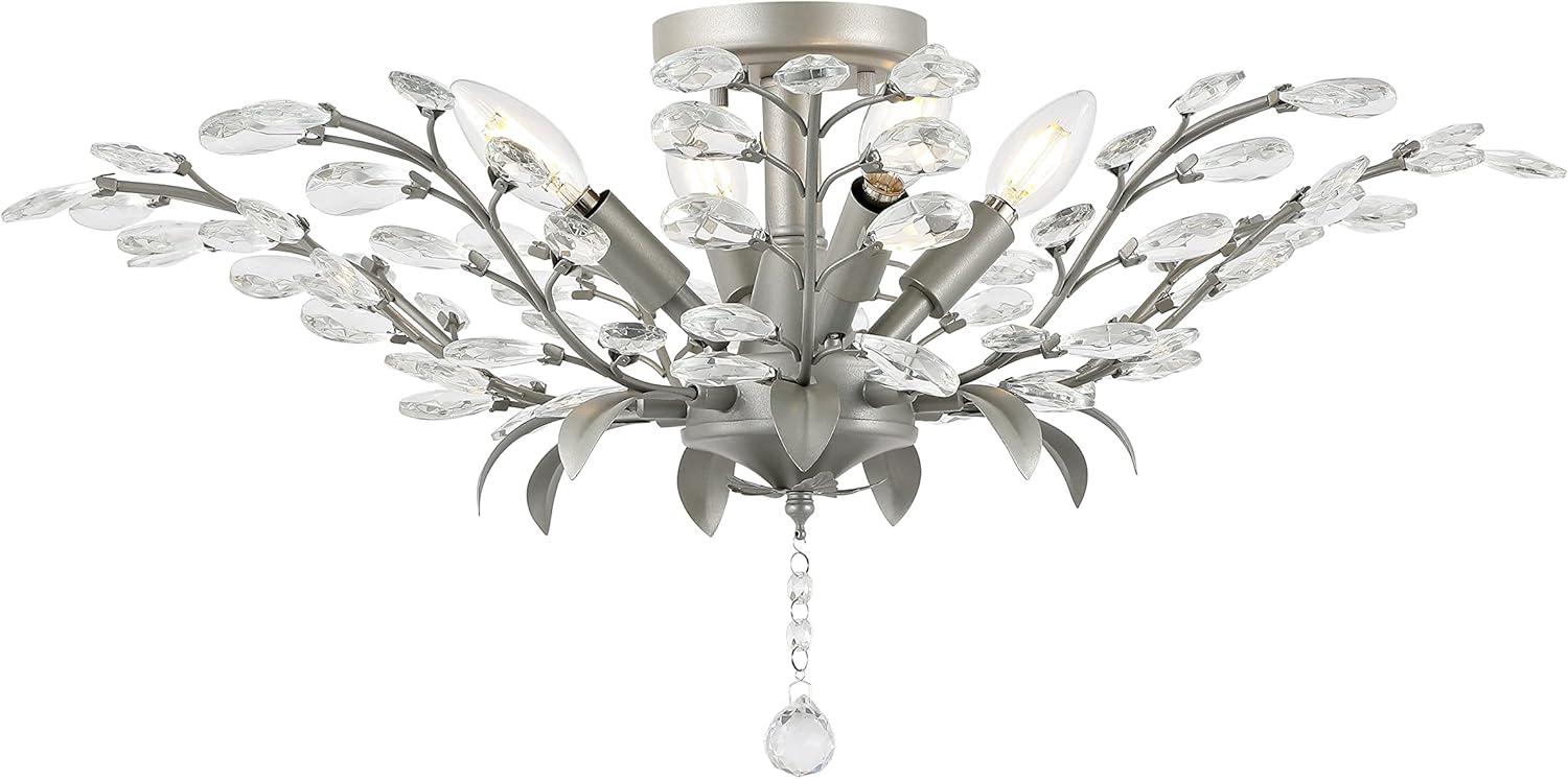 Bohemian Silver Crystal 26" LED Antler Ceiling Light