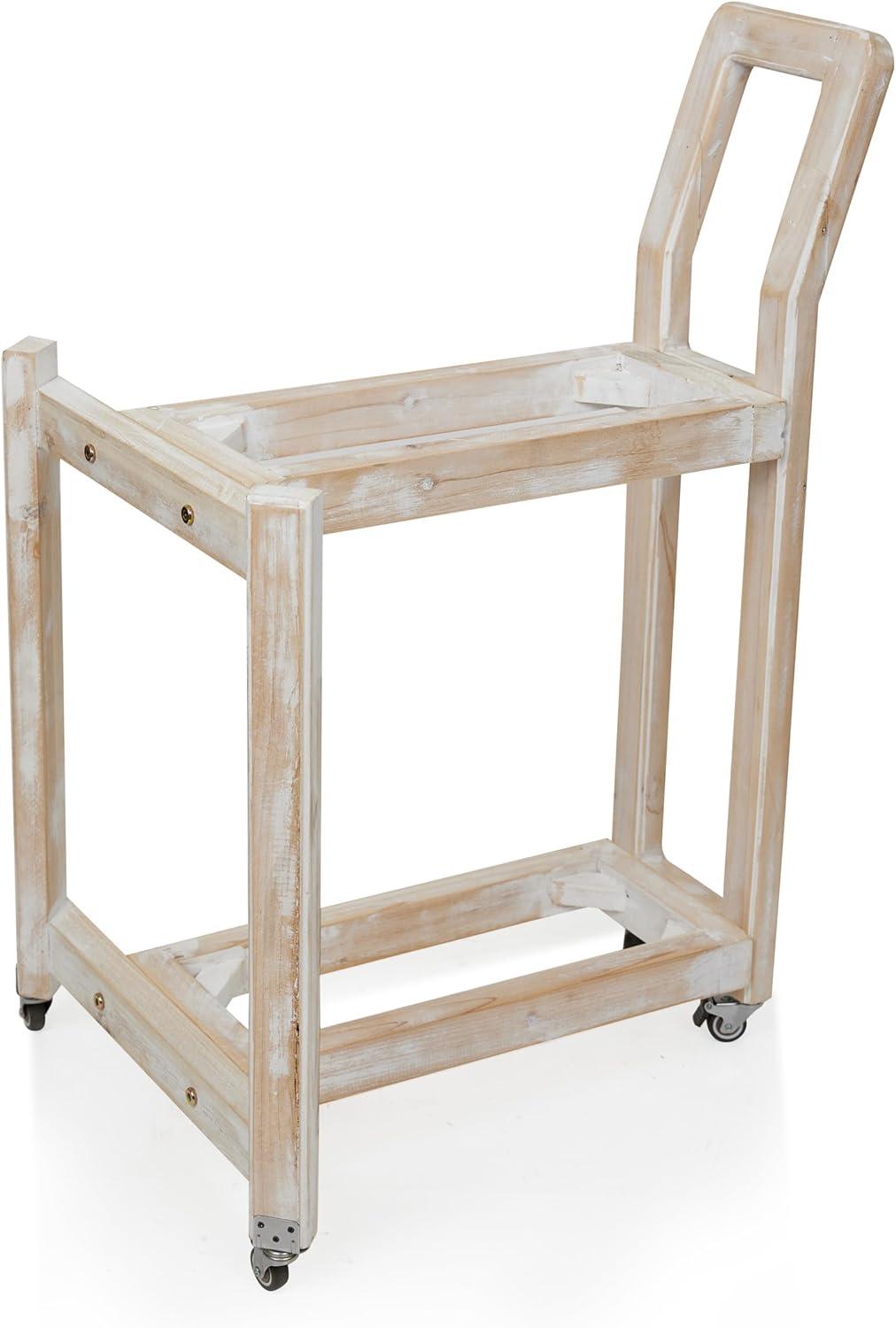 Alpine Corporation MBB172 Wood 2-Tier Rolling Storage Cart for Books, Plants, Decor, Rustic Storage Push Cart with 2 Shelves