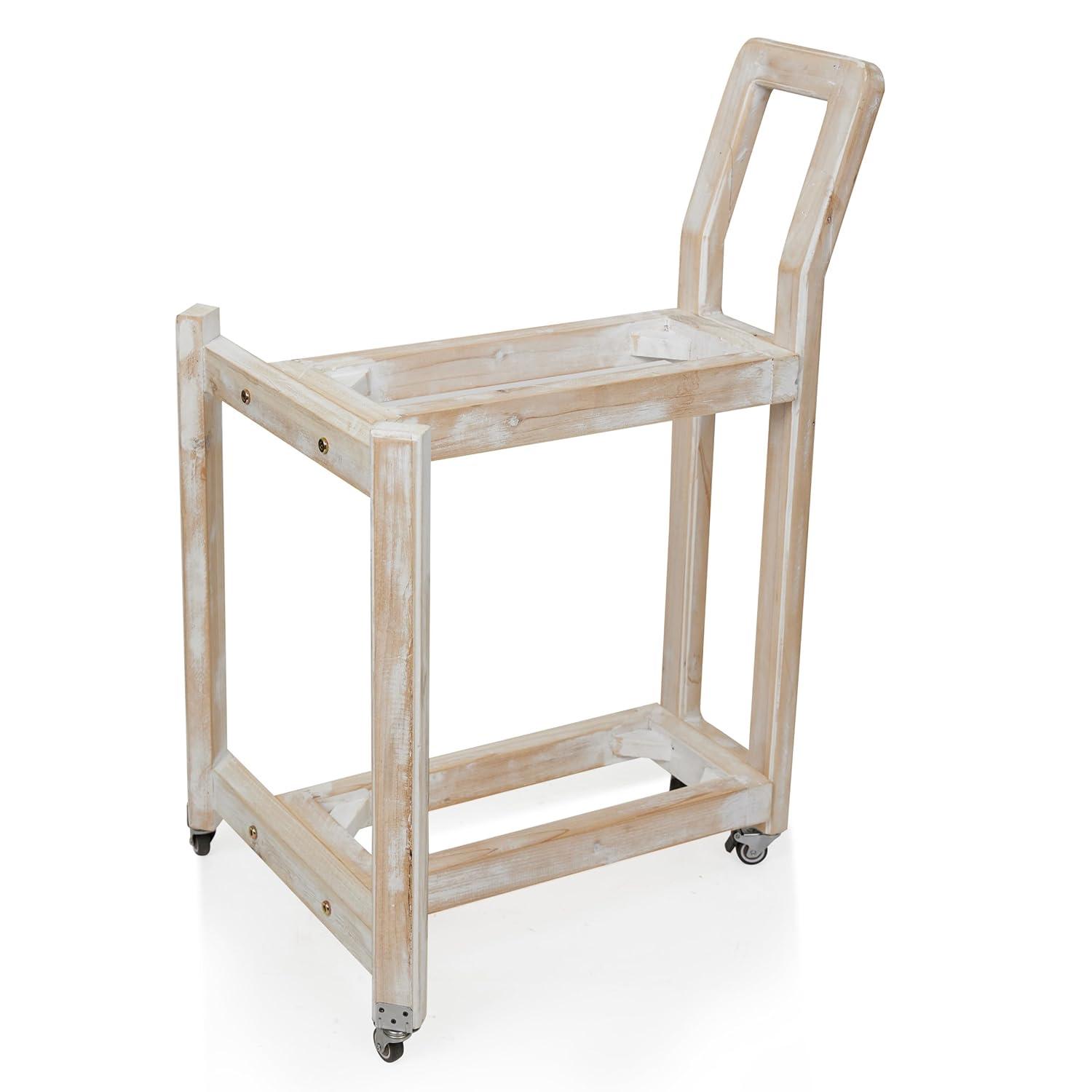 Alpine Corporation MBB172 Wood 2-Tier Rolling Storage Cart for Books, Plants, Decor, Rustic Storage Push Cart with 2 Shelves