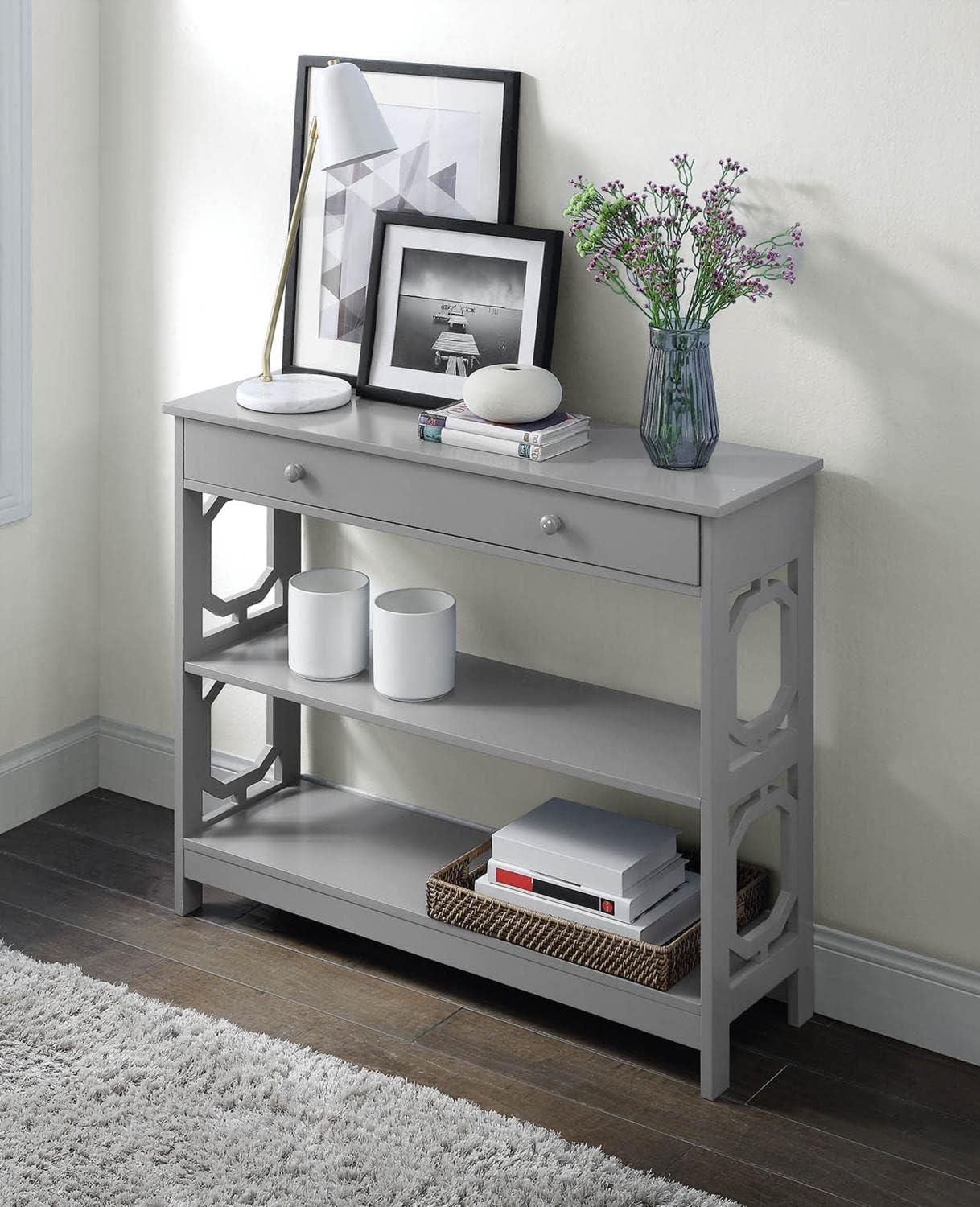 Convenience Concepts Omega Storage Console Table in Gray Wood Finish