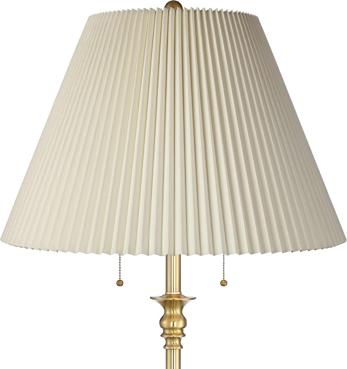 360 Lighting Spenser Retro Art Deco 58" Tall Floor Lamp Brushed Antique Brass Beige Fabric Pleated Empire Shade for Living Room Bedroom