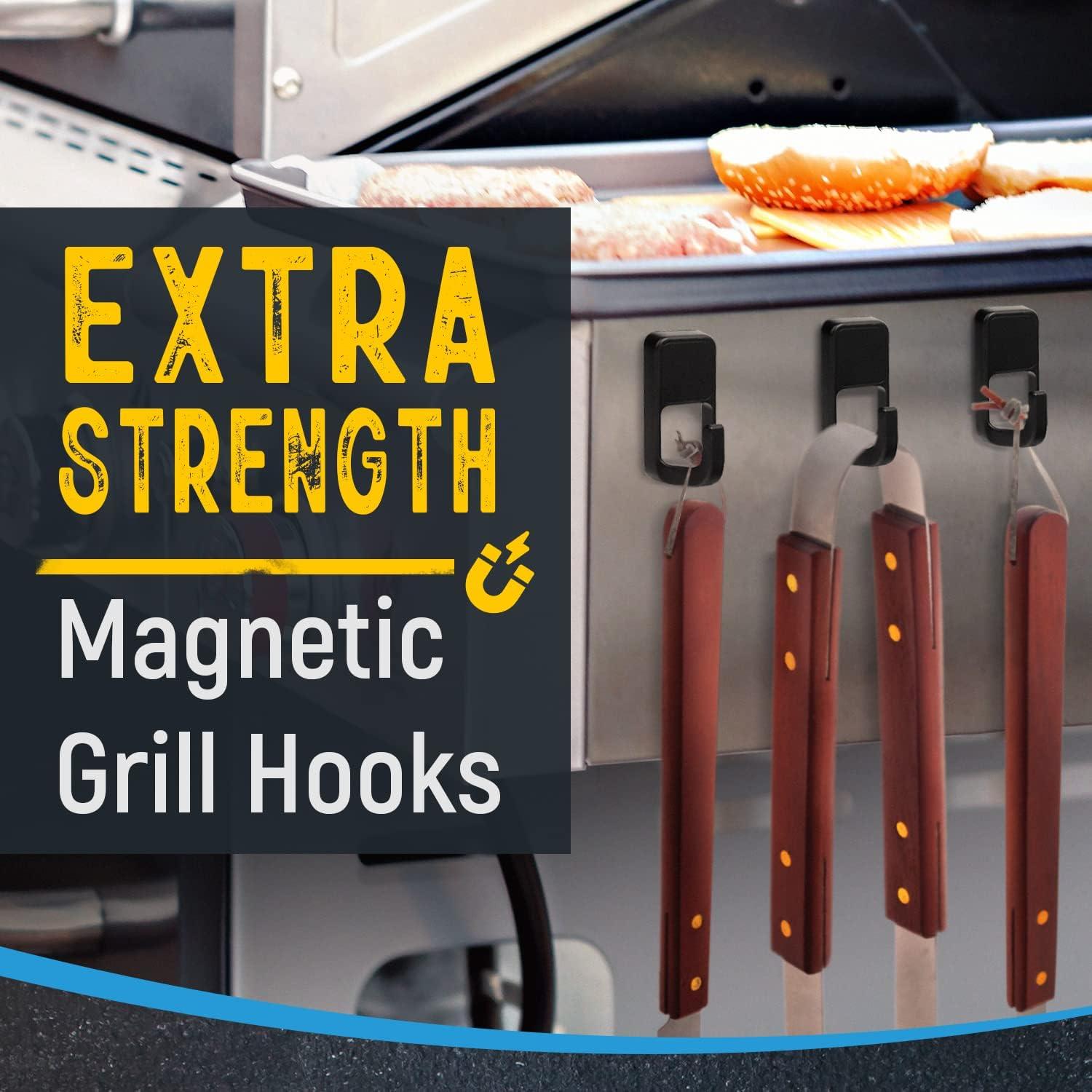Impresa [6 Pack] Heavy Duty Magnetic Hooks for Hanging Utensils on Your Grill - Heat Resistant Super Strong
