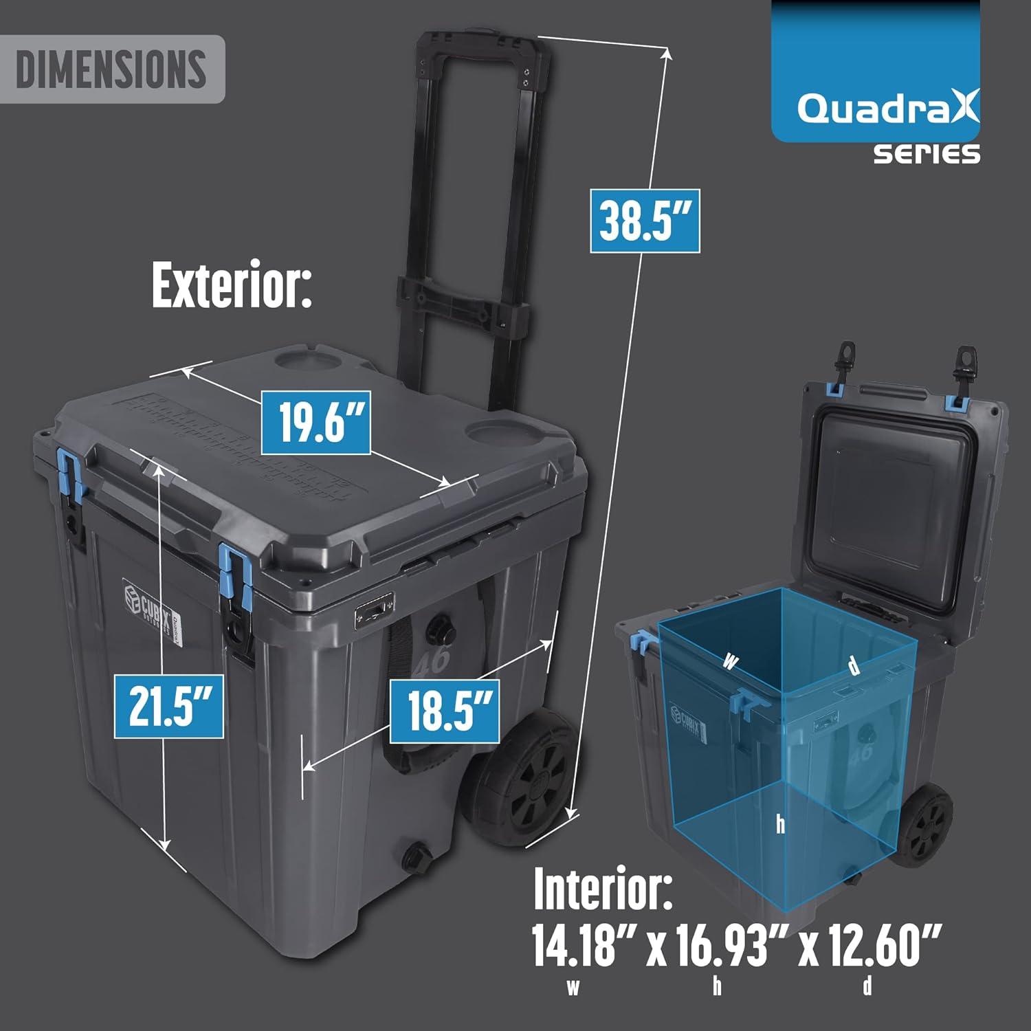 Cubix Outdoors 46 QT QuadraX Wheeled Portable Insulated Hard Cooler - Fits 26 Cans - Granite Gray
