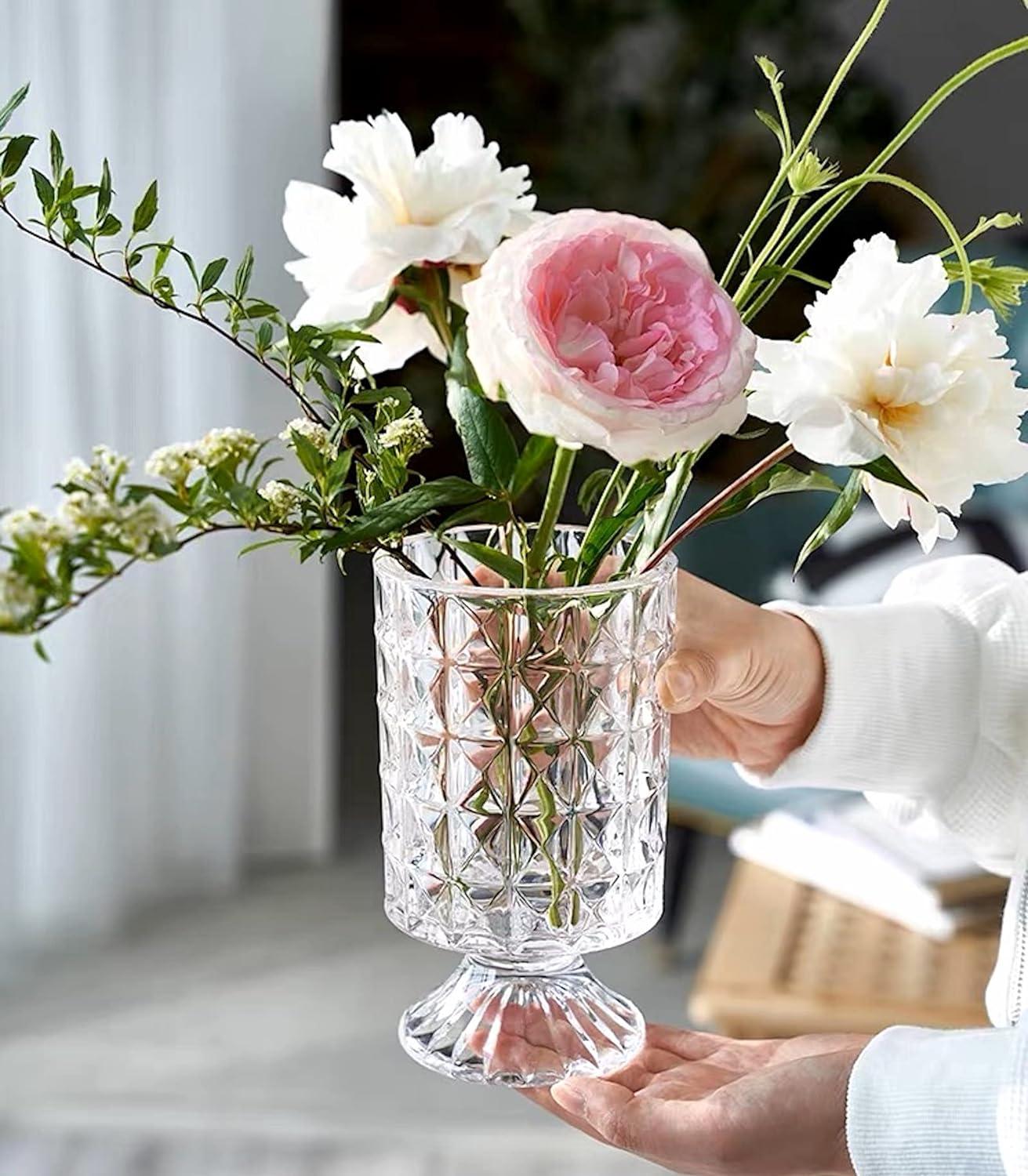 Clear Embossed Glass Pedestal Flower Vase, 7''