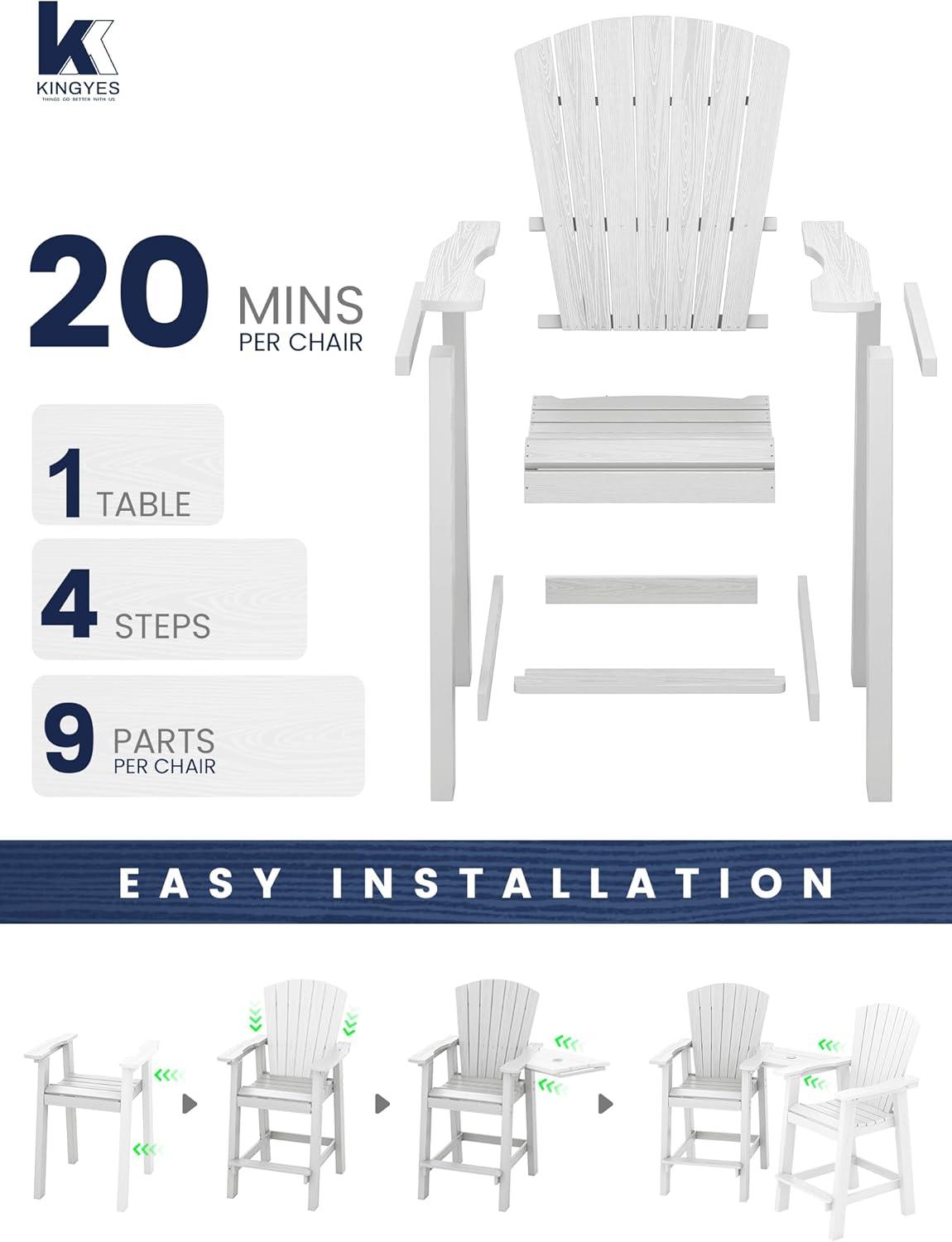 JUSTLET Tall Plastic Adirondack Chair Set of 2 W/ Outdoor Barstools and Connecting Tray, Brown