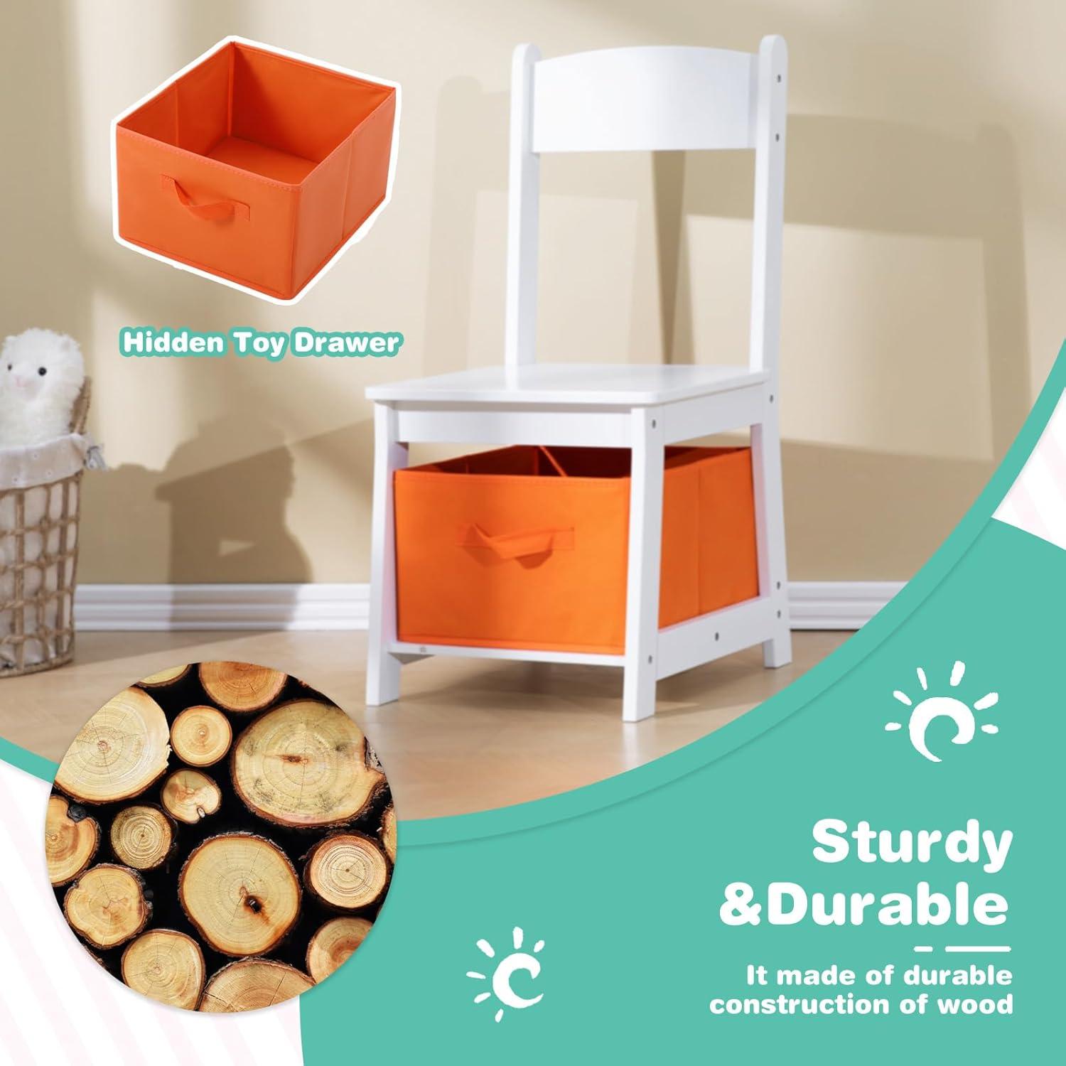 Soonbuy Kids Desk, Wooden Study Desk and Chair Set for Children, Writing Desk with Storage for 3-8 Yrs Boys Girls,White