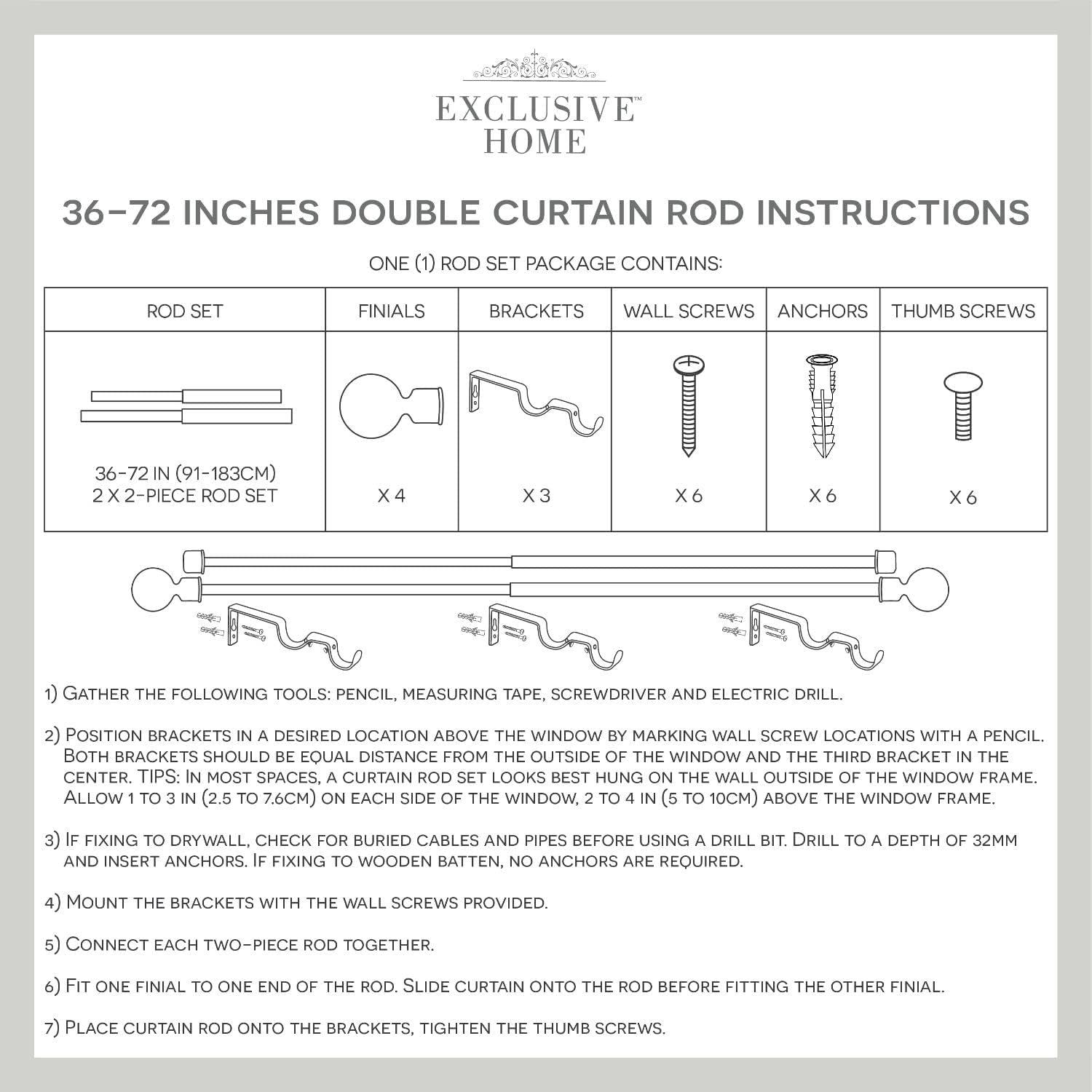 Exclusive Home Napoleon Double Curtain Rod and Finial Set, Adjustable