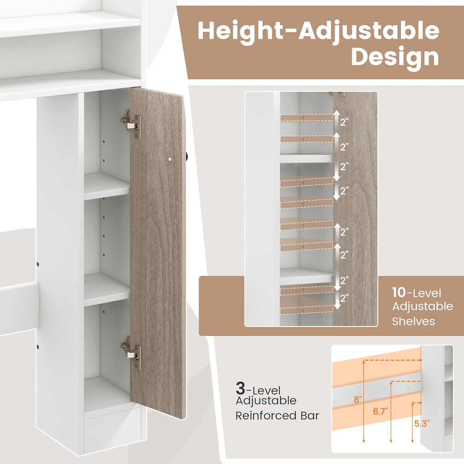 Topcobe Bathroom Over the Toilet Floor Storage Organizer with Adjustable Shelves, Bathroom Furniture, Bathroom Shelves, White
