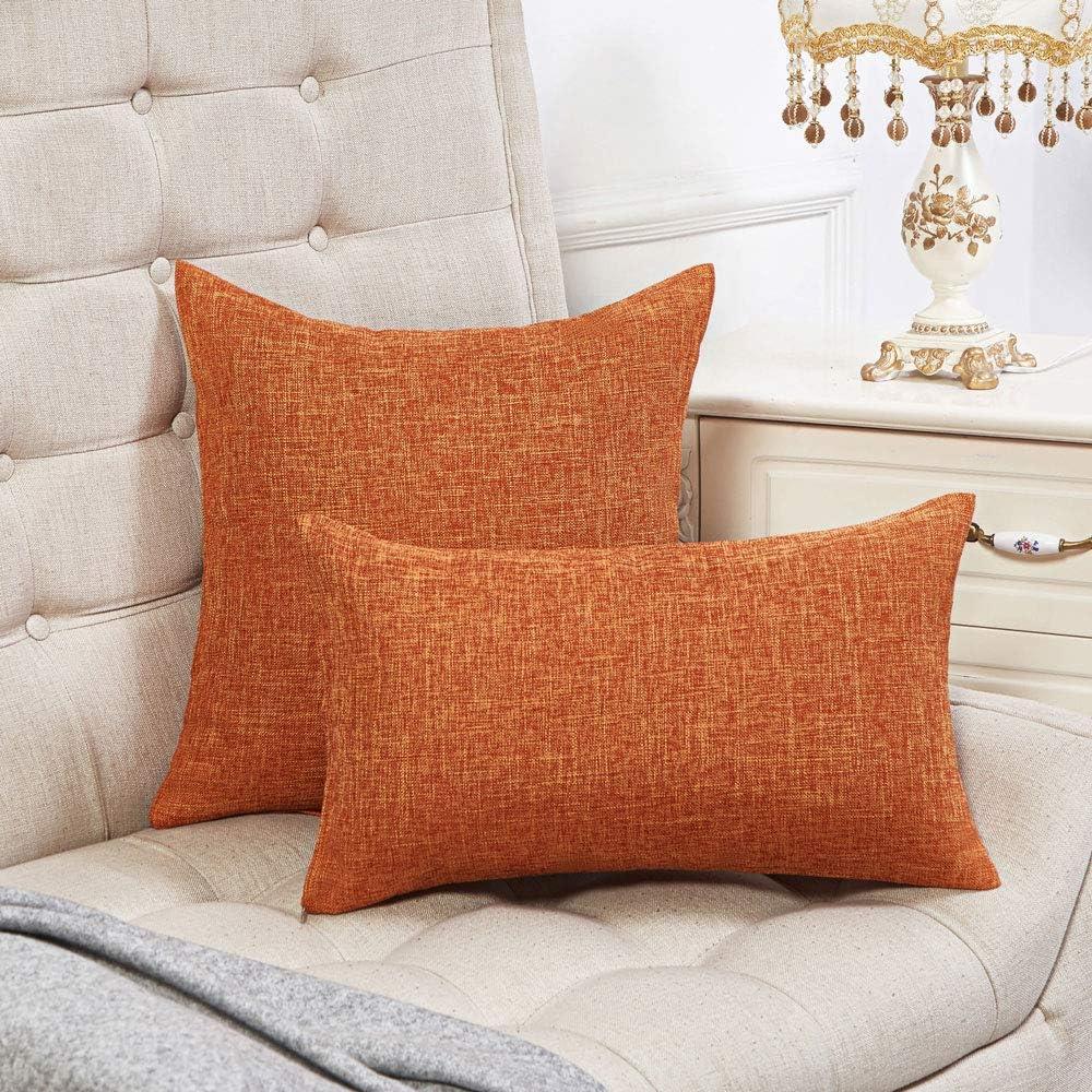 Burnt Orange Linen Rustic 18" Square Throw Pillow Covers Set of 2