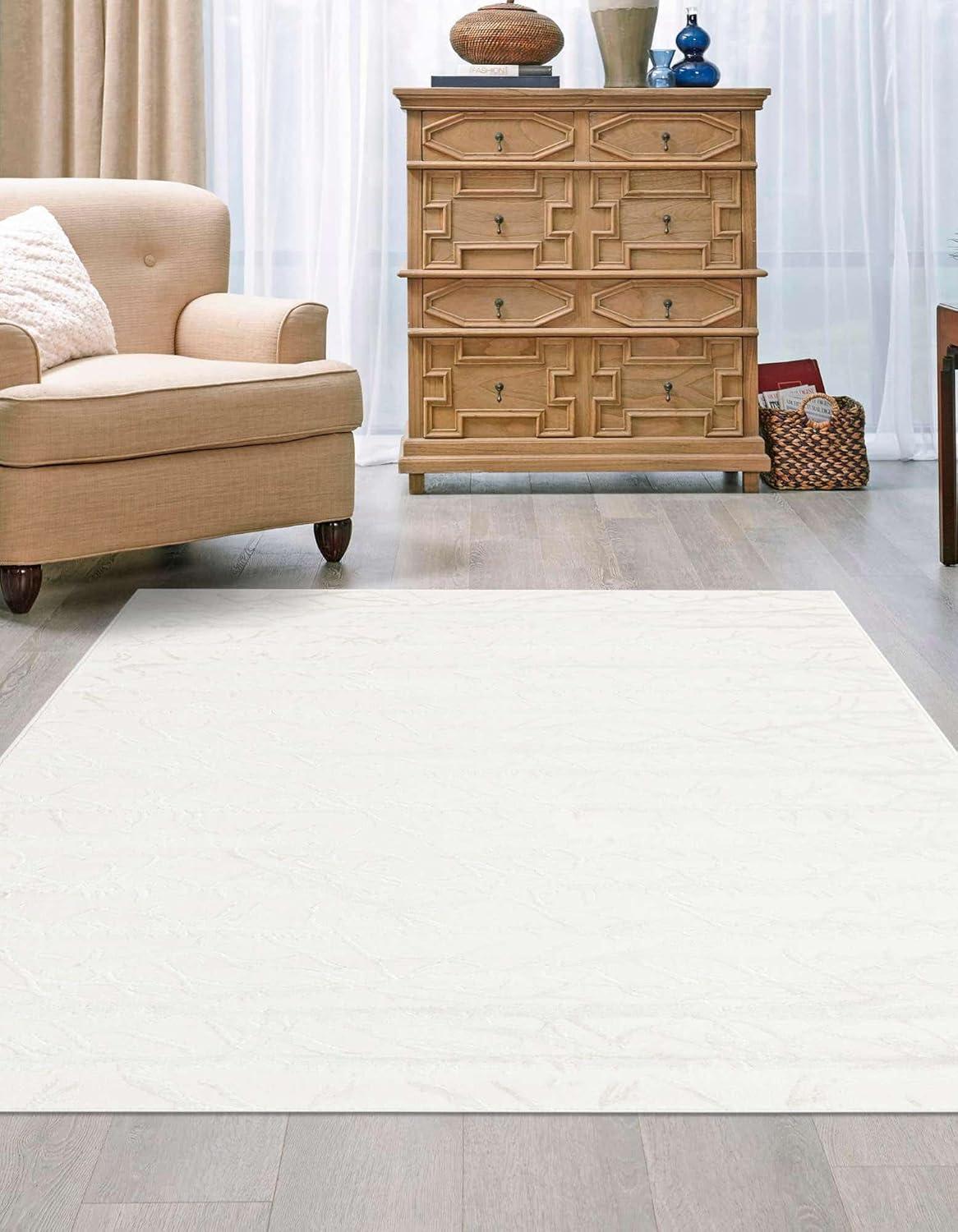 Ivory Rectangular Stain-Resistant Synthetic Area Rug 5x8