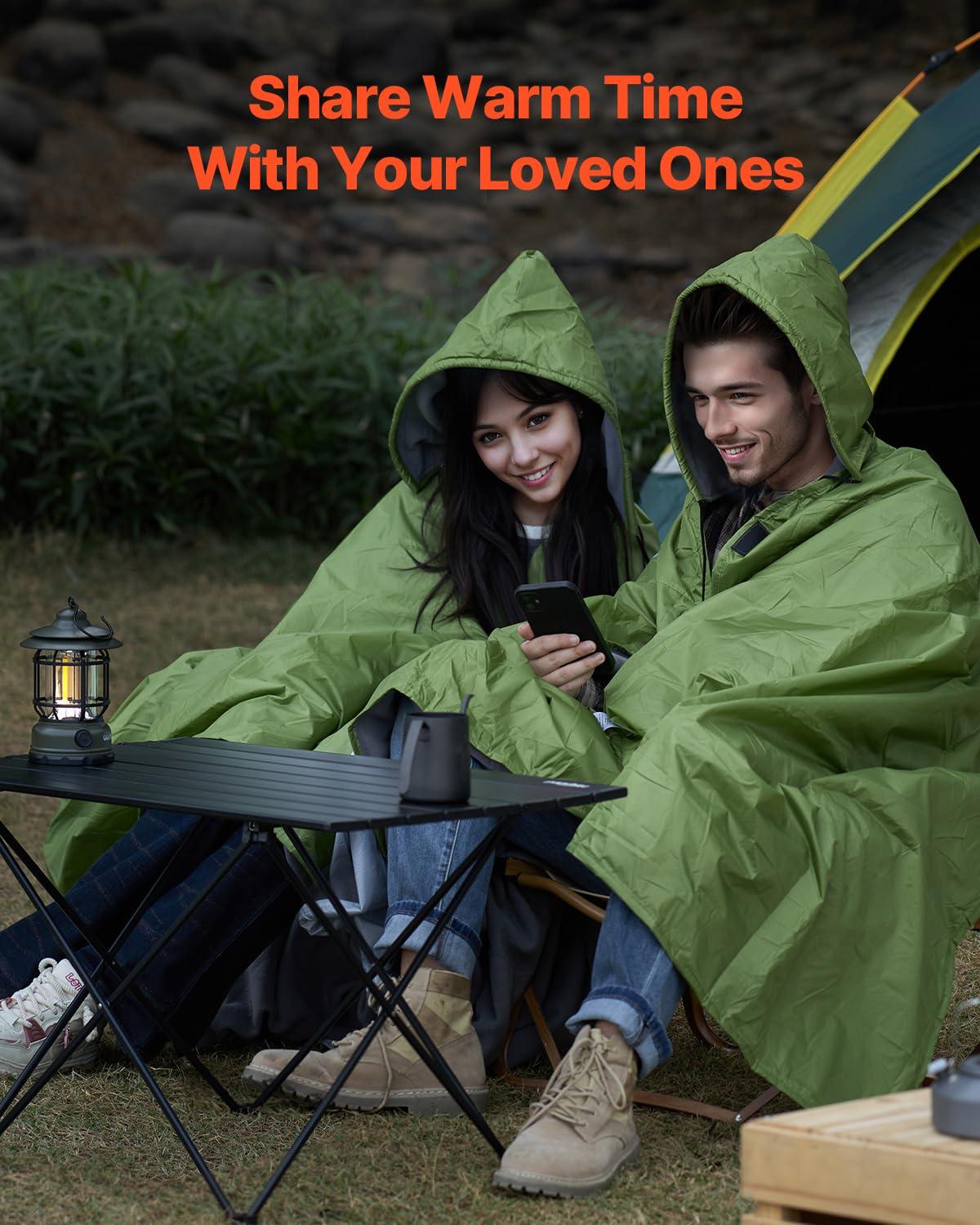 VEVOR Camping Blanket, Large Warm Wearable Stadium Blanket, Waterproof & Windproof, Polyester Fleece, Flame Retardant, 79" x 59", Army Green