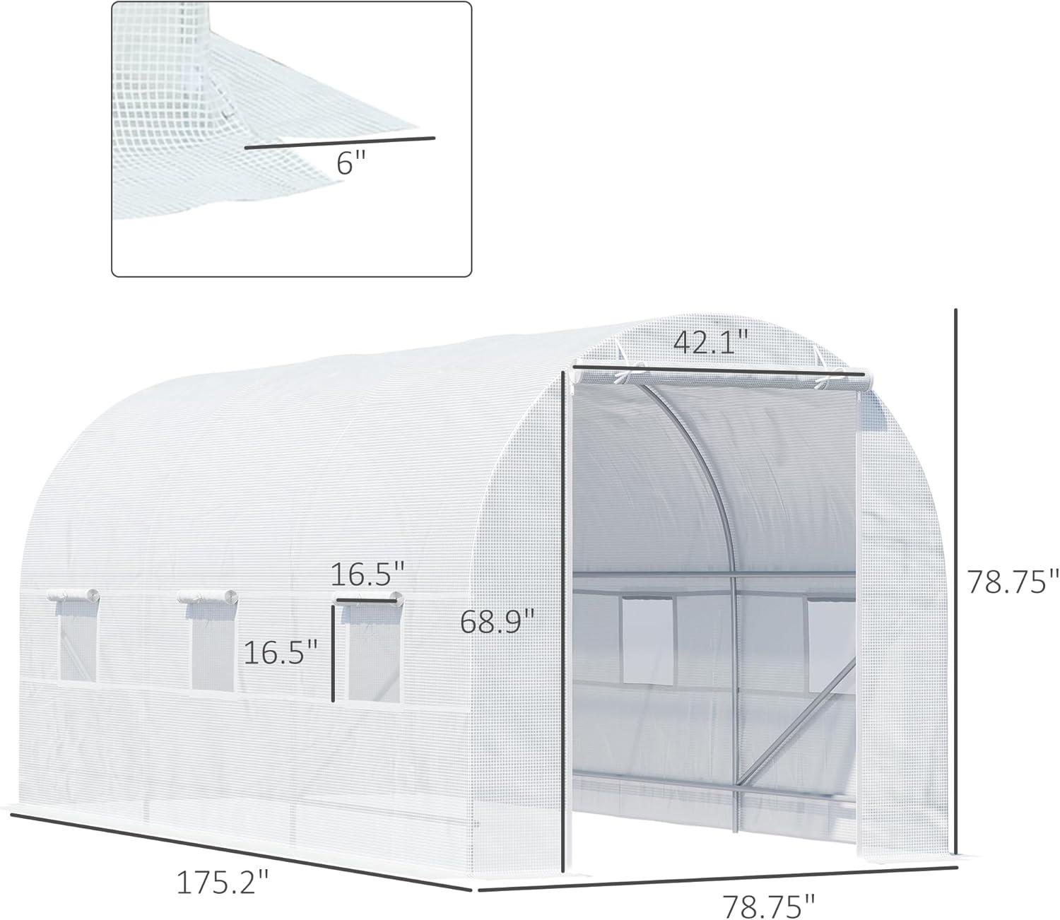 Outsunny Walk-In Tunnel Greenhouse, Large Garden Hot House Kit with 6 Roll-up Windows & Roll Up Door, Steel Frame