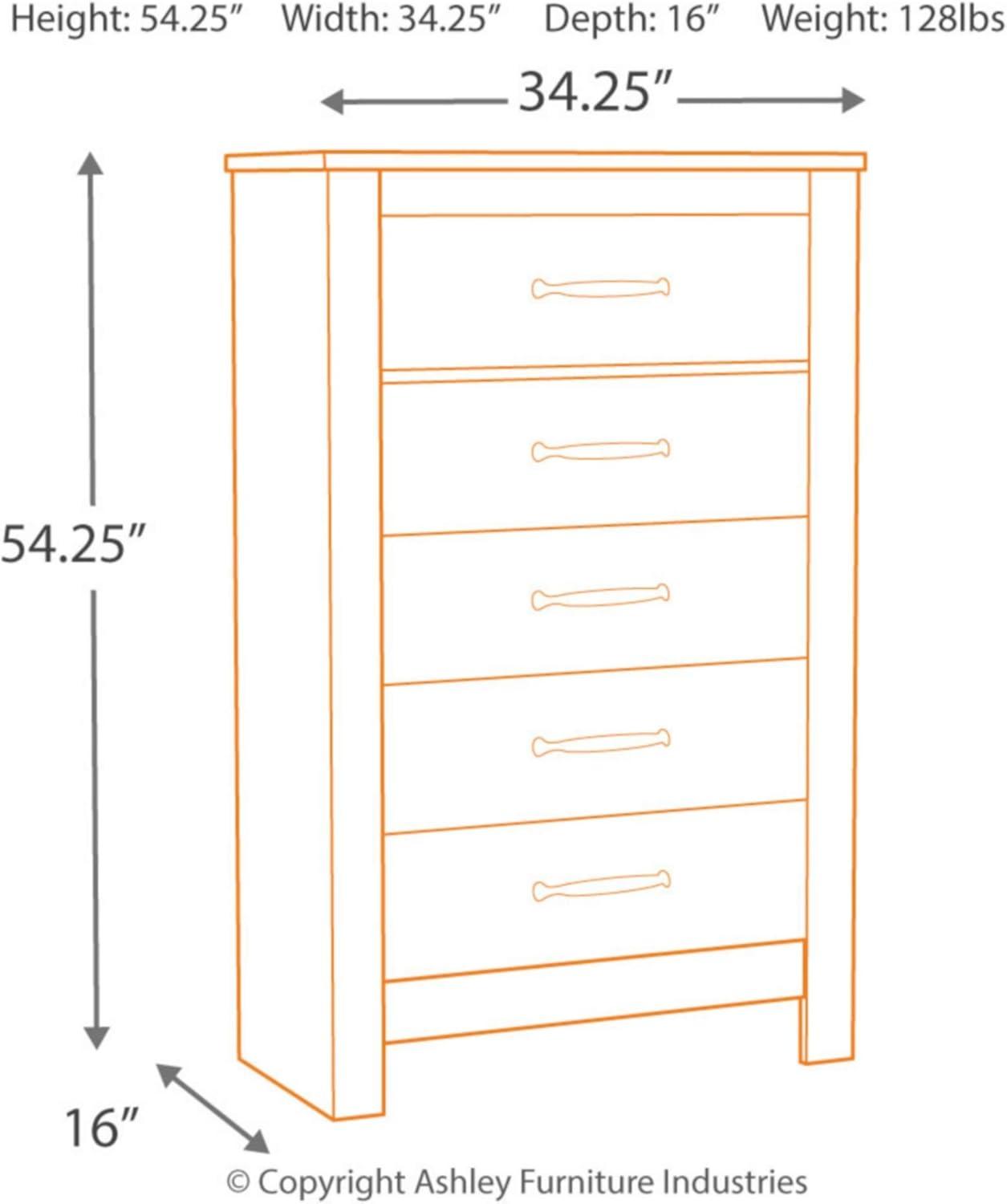Bellaby 5 Drawer Chest White - Signature Design by Ashley: Farmhouse Style, Brushed Nickel-Tone Handles