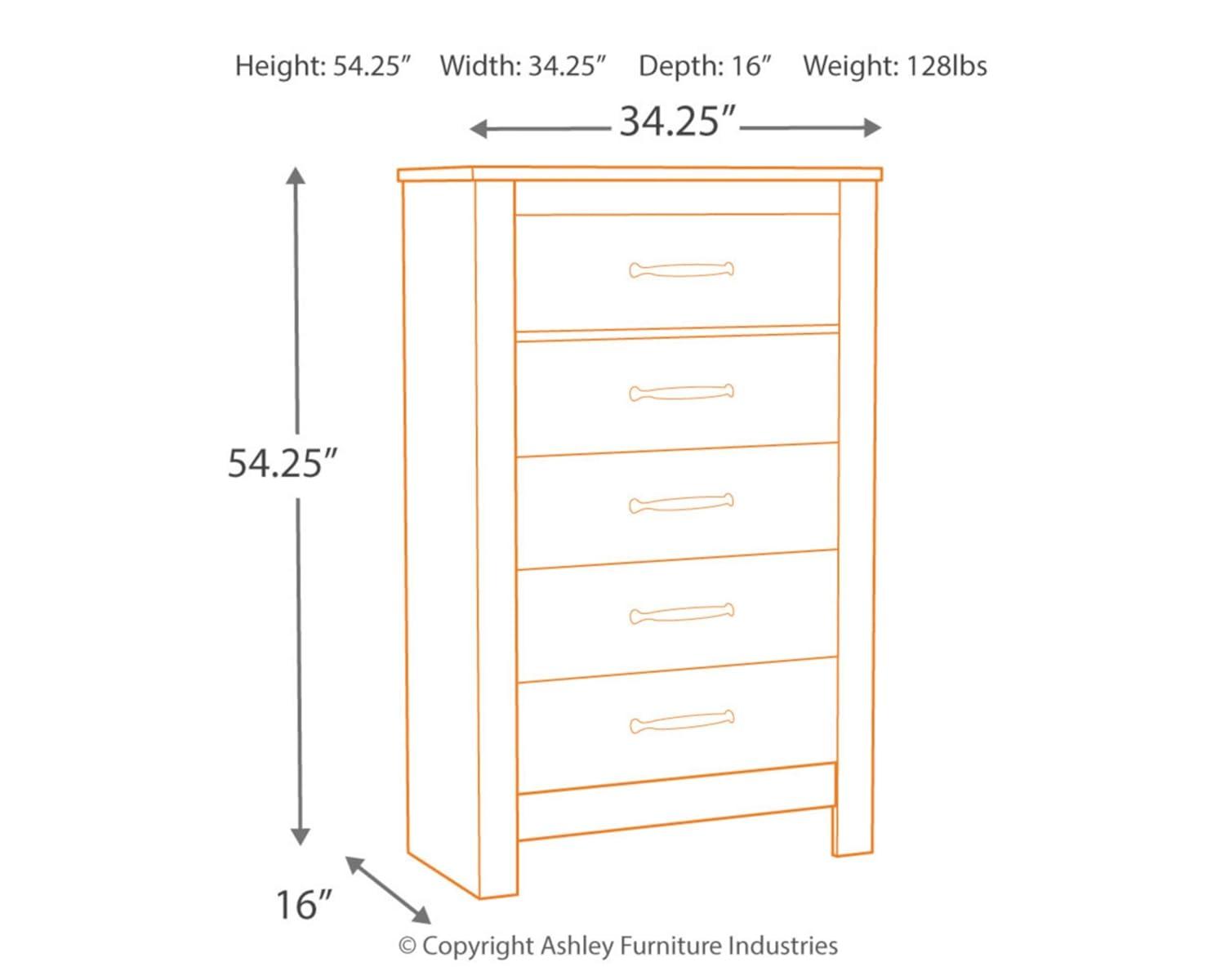 Bellaby 5 Drawer Chest White - Signature Design by Ashley: Farmhouse Style, Brushed Nickel-Tone Handles