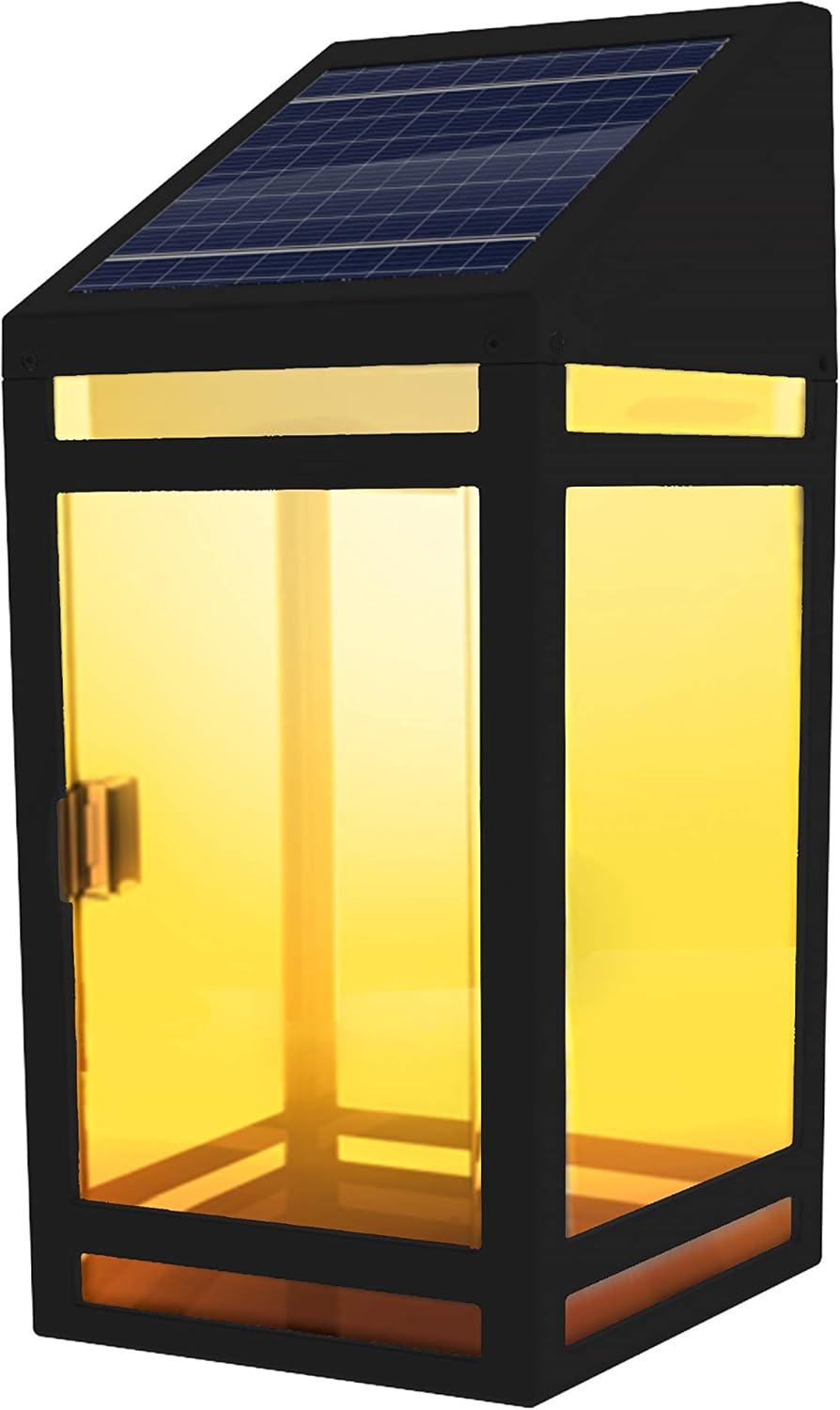 Black Solar Powered Wall Lantern with Clear and Amber Panels