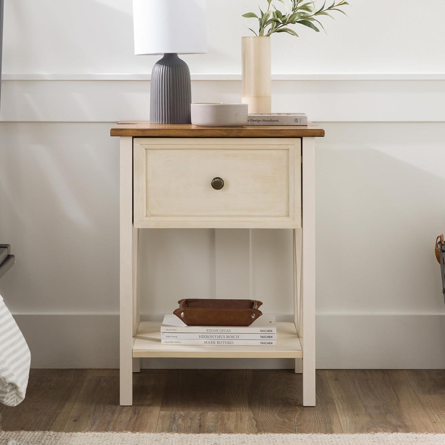 Coastal Charm 19" Rustic Oak & White Wash 1-Drawer Side Table