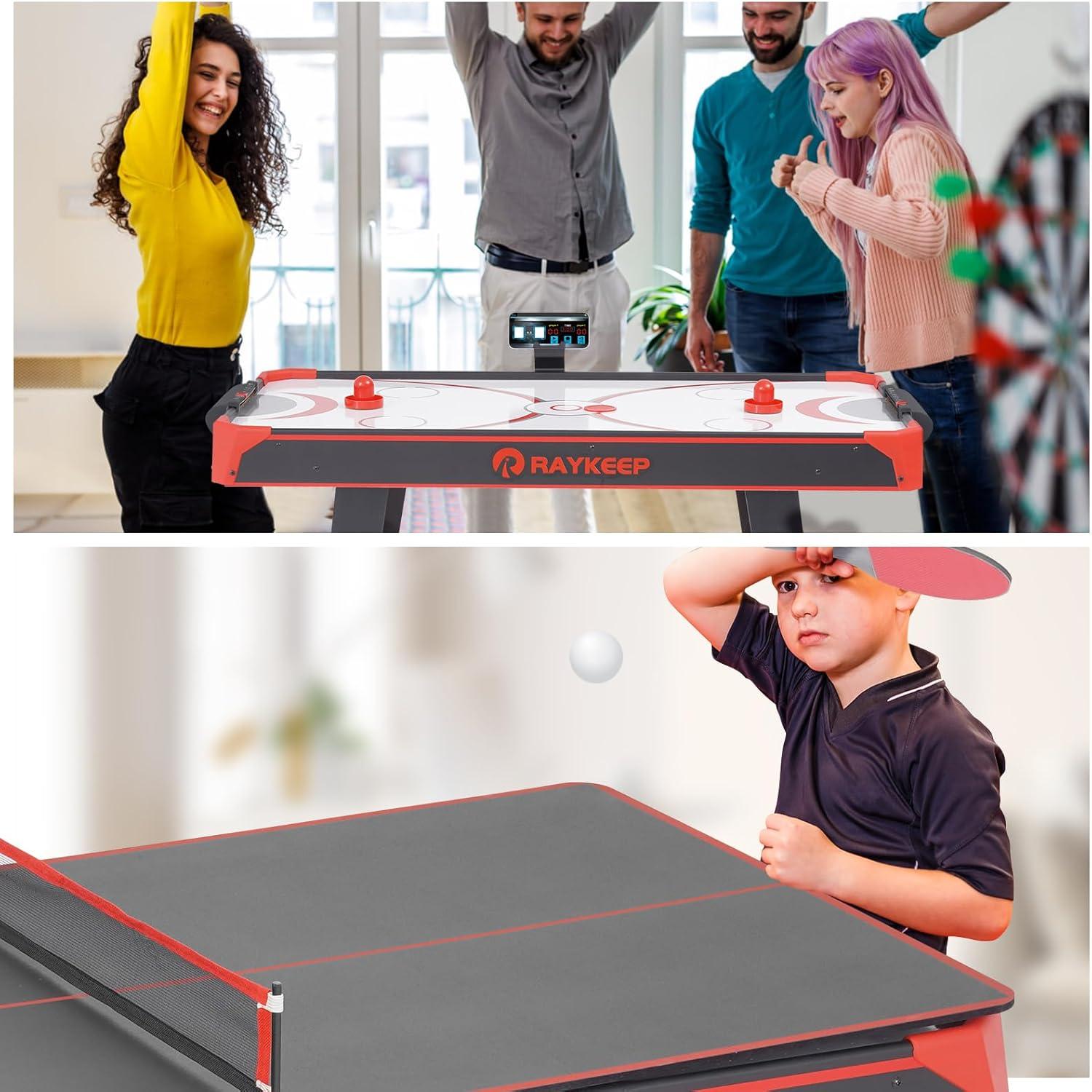 RayChee 48'' Black and Red MDF 2-in-1 Air Hockey and Table Tennis Game Table
