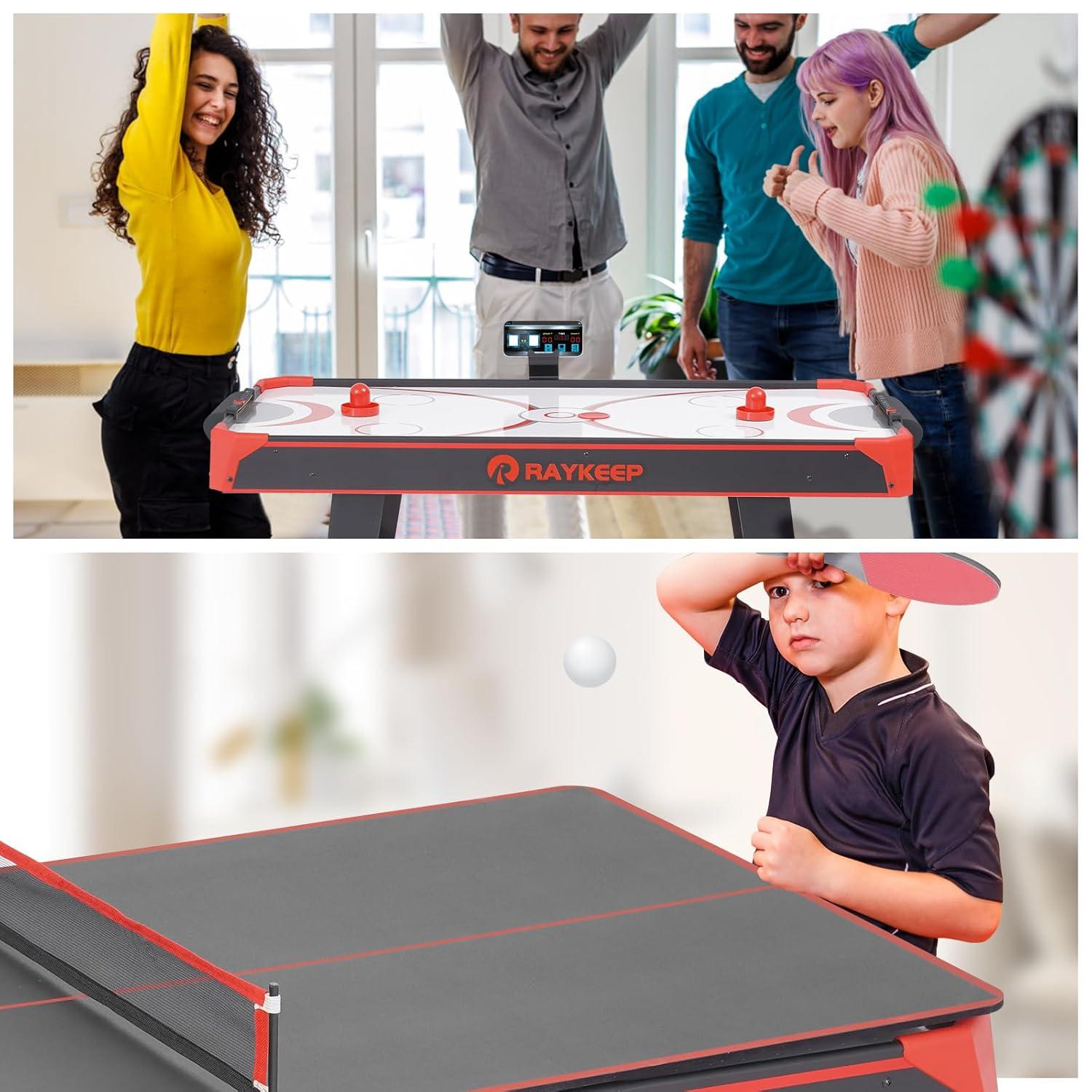 RayChee 48'' Black and Red MDF 2-in-1 Air Hockey and Table Tennis Game Table