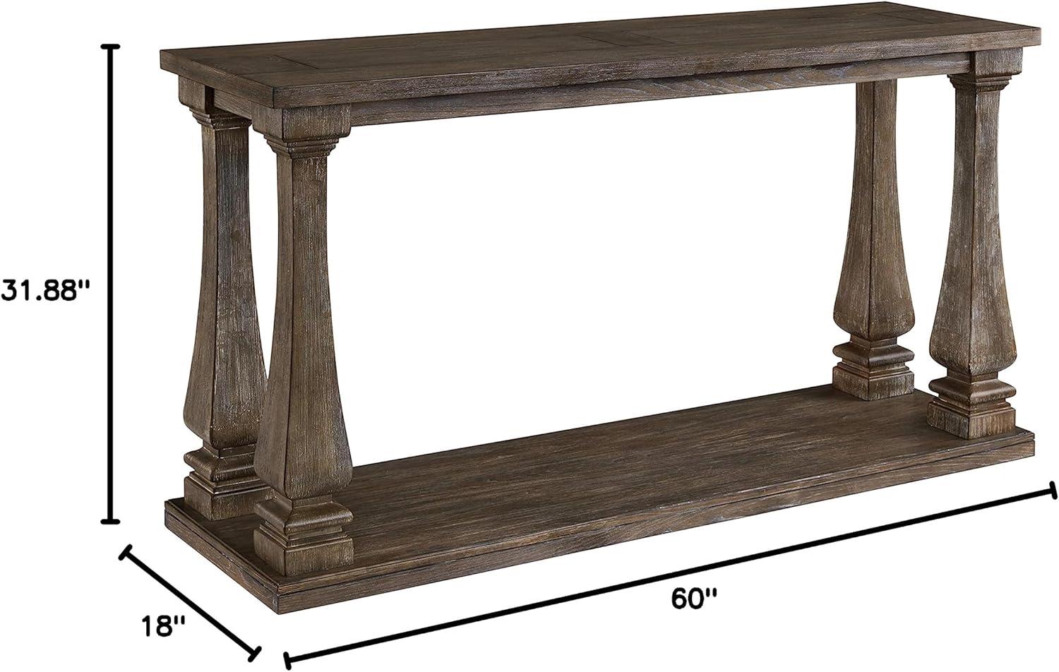 Johnelle Sofa Table Gray: Distressed Elm Veneer, Square Baluster Legs - Signature Design by Ashley