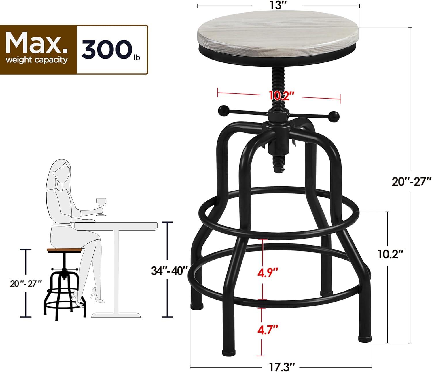 Alden Design Industrial Swivel Counter-Height Bar Stool Round Wood Seat for Kitchen, Gray