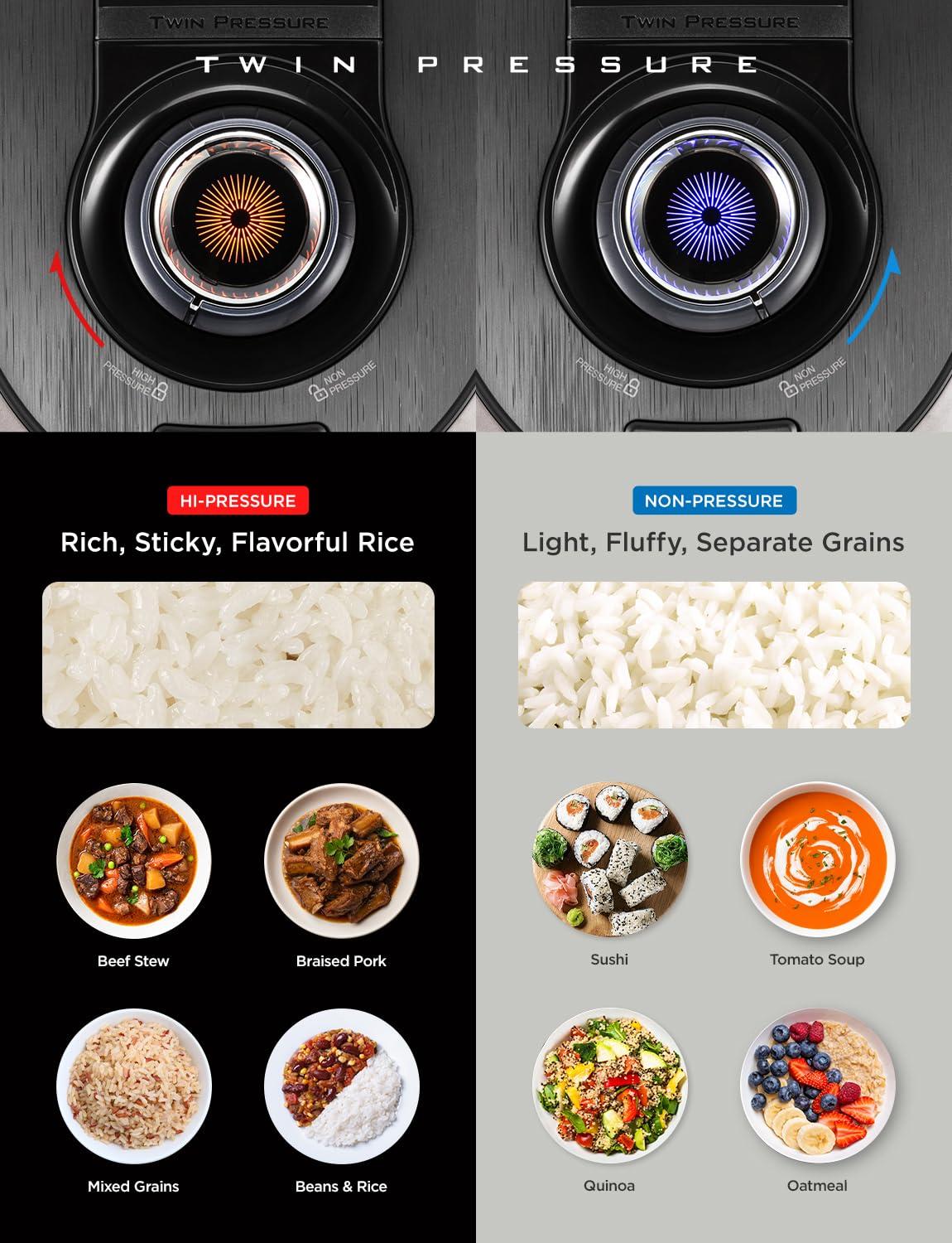 Cuckoo Electronics CUCKOO 6-Cup Twin Pressure Rice Cooker & Warmer with Nonstick Inner Pot, 14 Menu Options, Safe Steam Release, 3 Voice Guide, Auto Clean (Black) CRP-RT0609FB