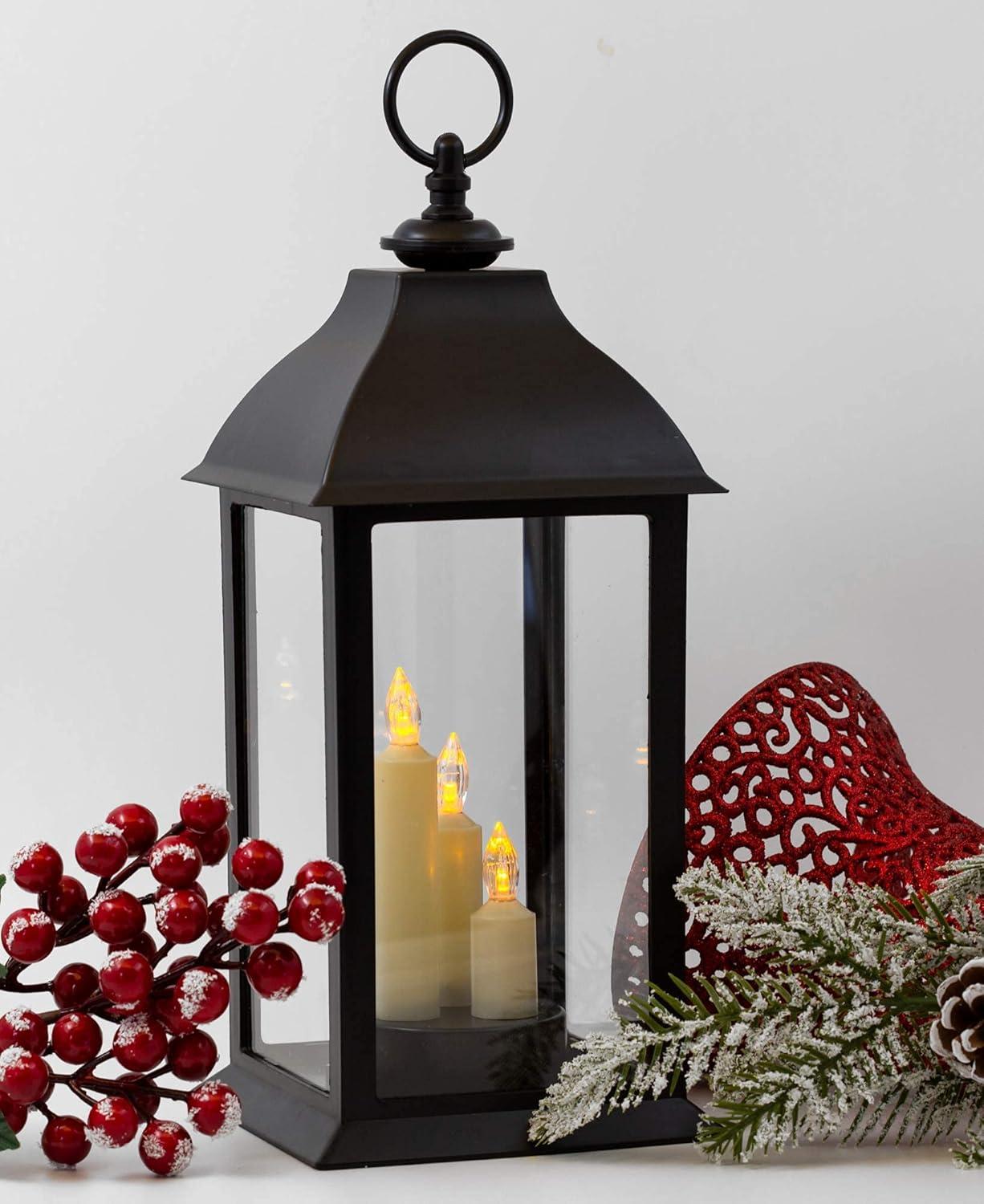 Black Powder Coated LED Flameless Taper Candle Lanterns Set