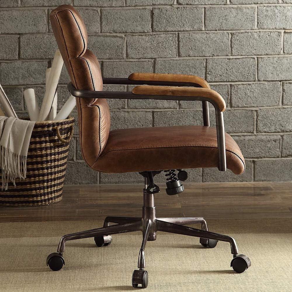 Harith Retro Brown Top Grain Leather Swivel Office Chair